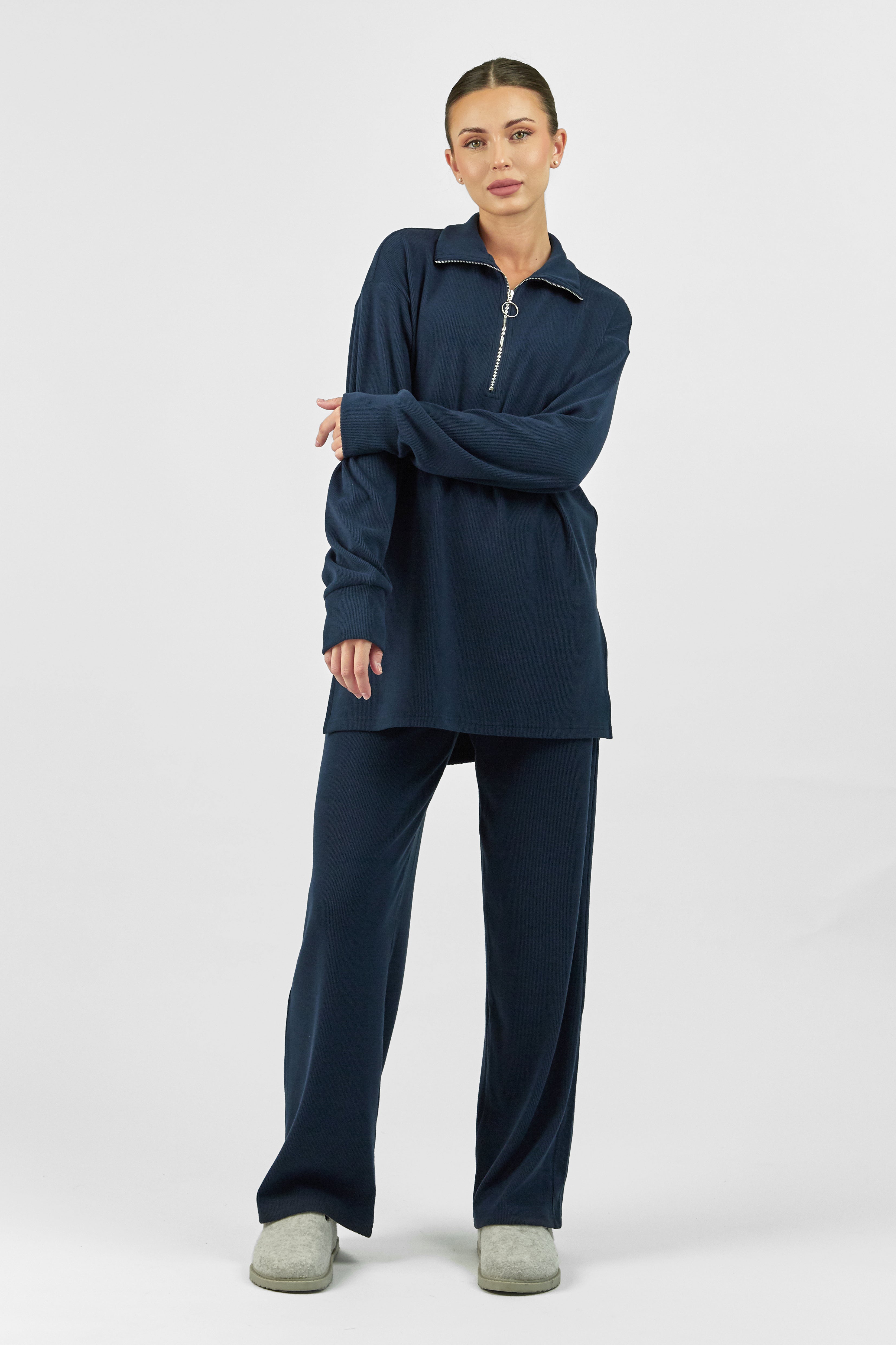 Velour Knit Pants - Navy