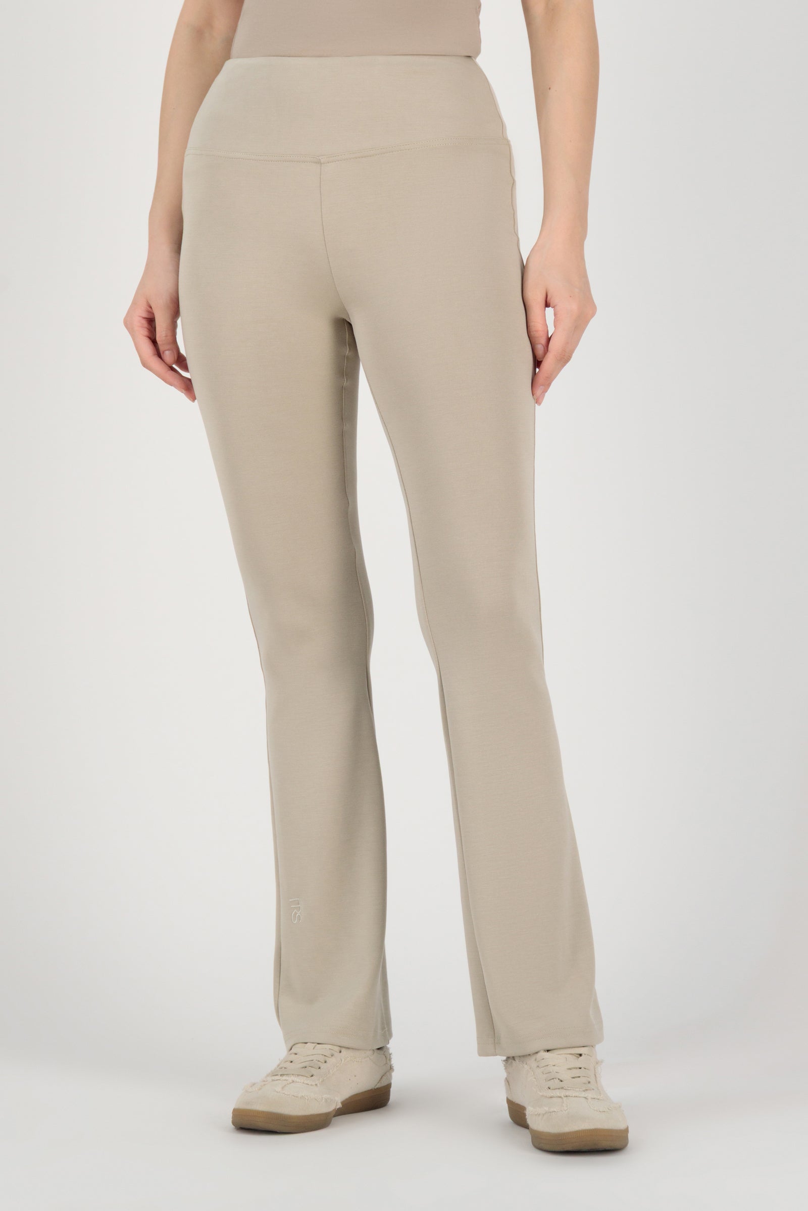 FARES Buttery Flared Leggings in Stone shown from the front, presenting smooth leggings with a softly flared silhouette designed for leggings for women.