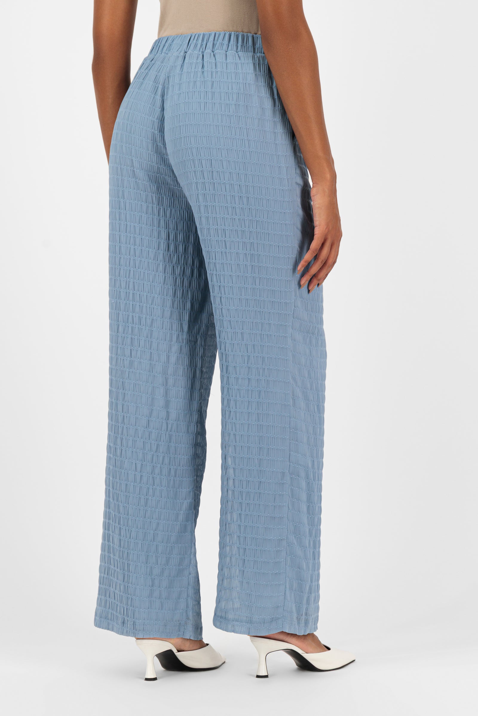 Back view of the FARES Shirred Wide Leg Pants in Berry, showing the relaxed fit and elegant drape of the wide leg silhouette.