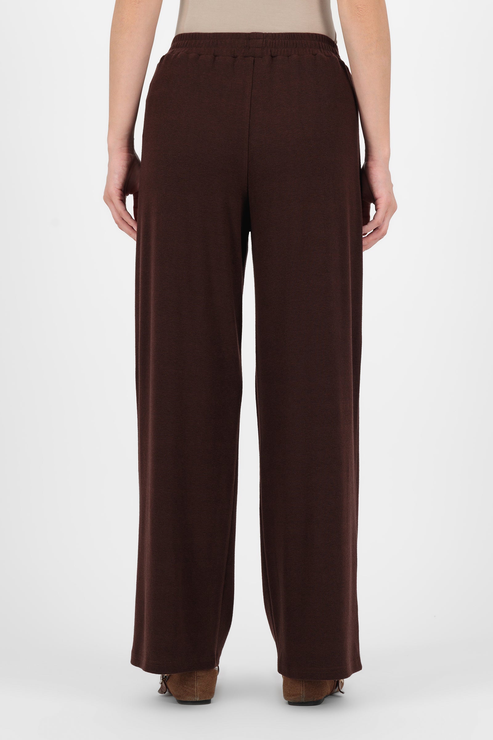 Back view of the Espresso Straight Leg Knit Pants highlighting the smooth waistband and relaxed fit that give these straight leg pants a polished, comfortable finish.