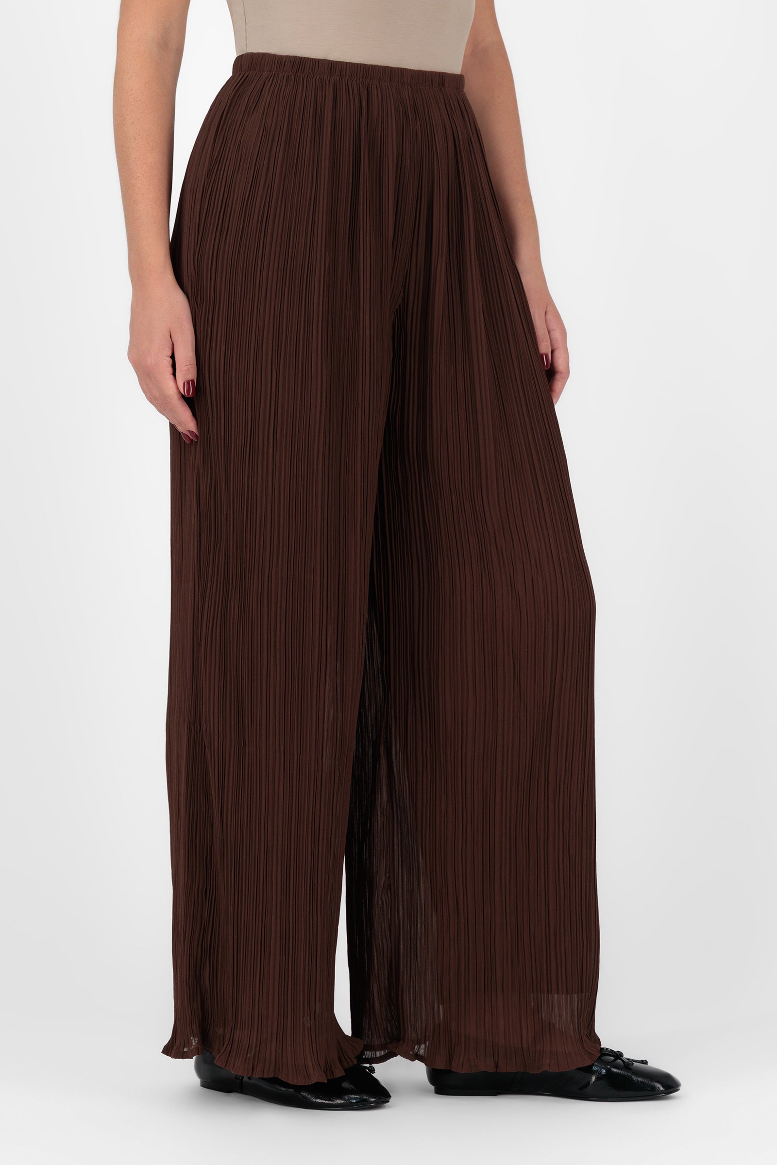 Flowy Plisse Pants - Brownie