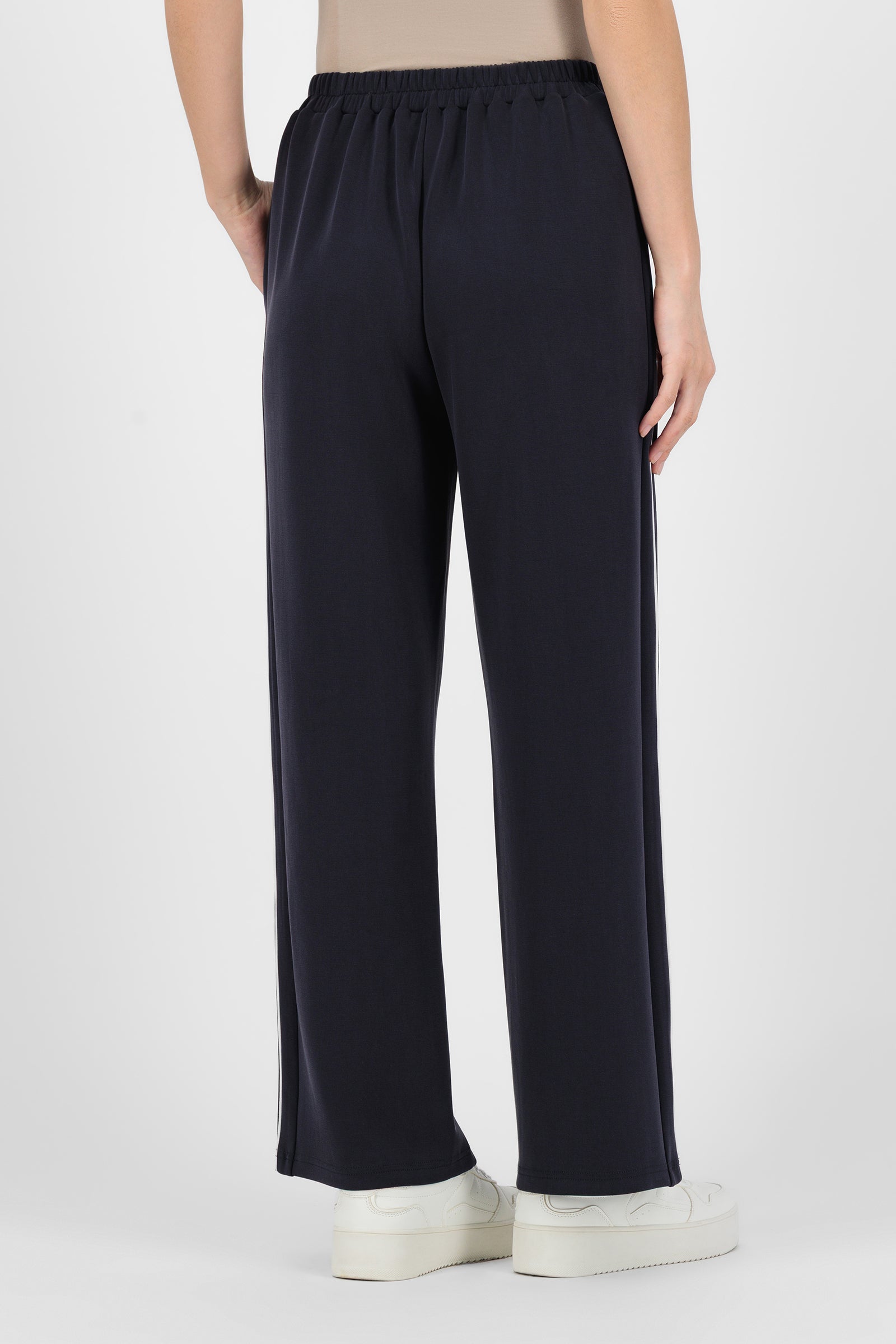 Back view of the Midnight Blue Buttery Straight Leg Jogger highlighting the elastic waistband and easy cut that make these jogger pants comfortable for everyday wear.