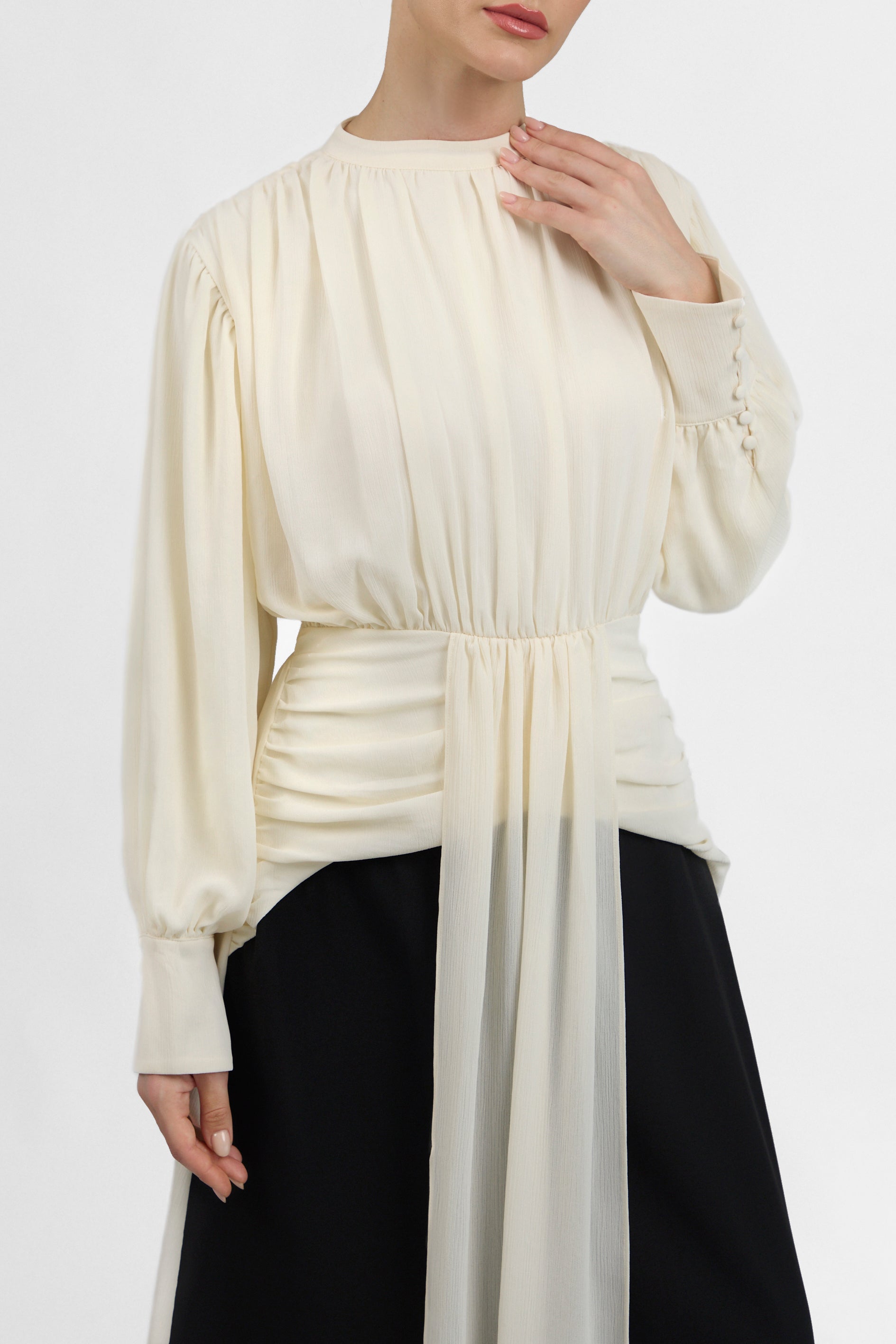 A close up of the Contrast Pleated Statement Dress