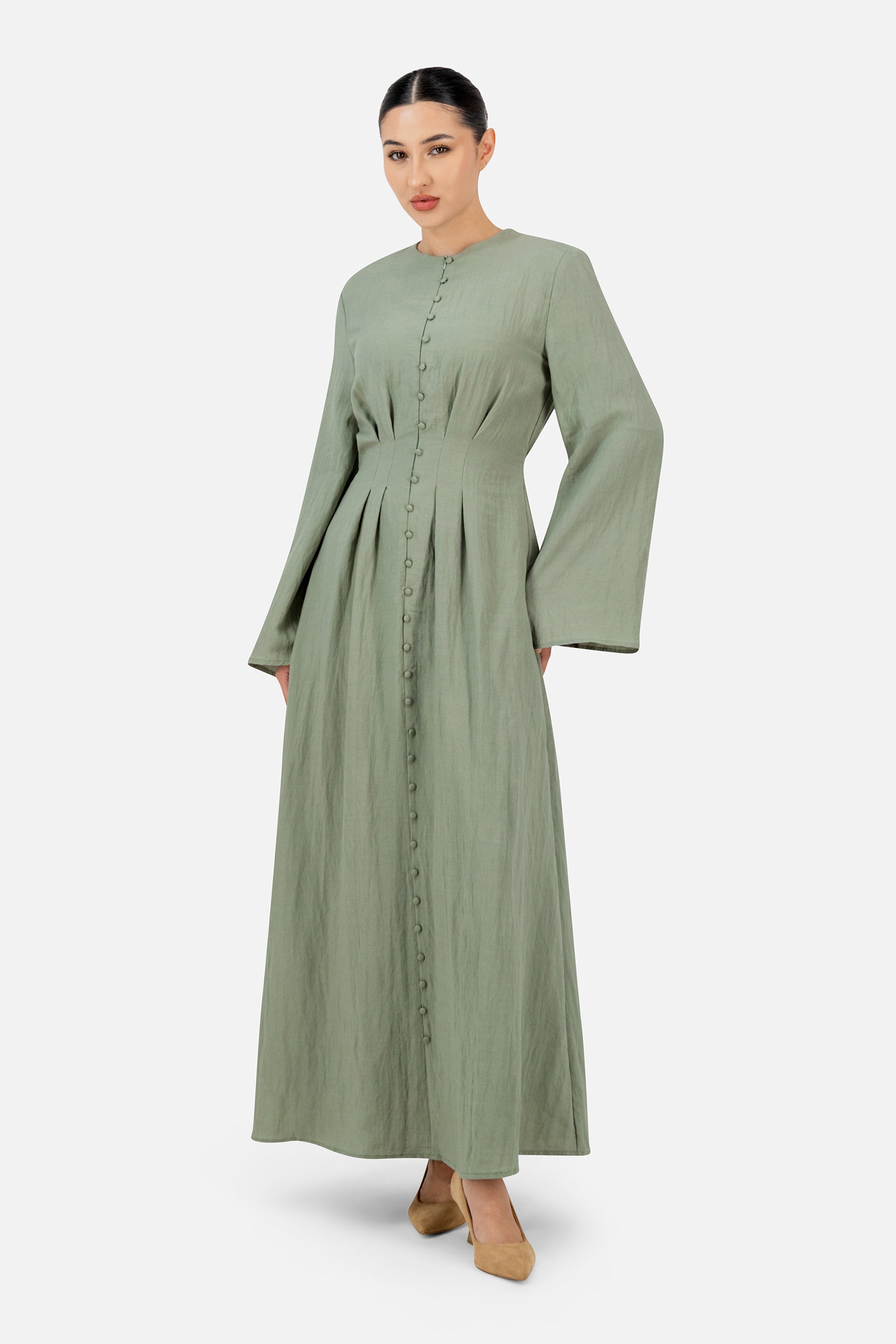 Tailored Waist Button Front Dress