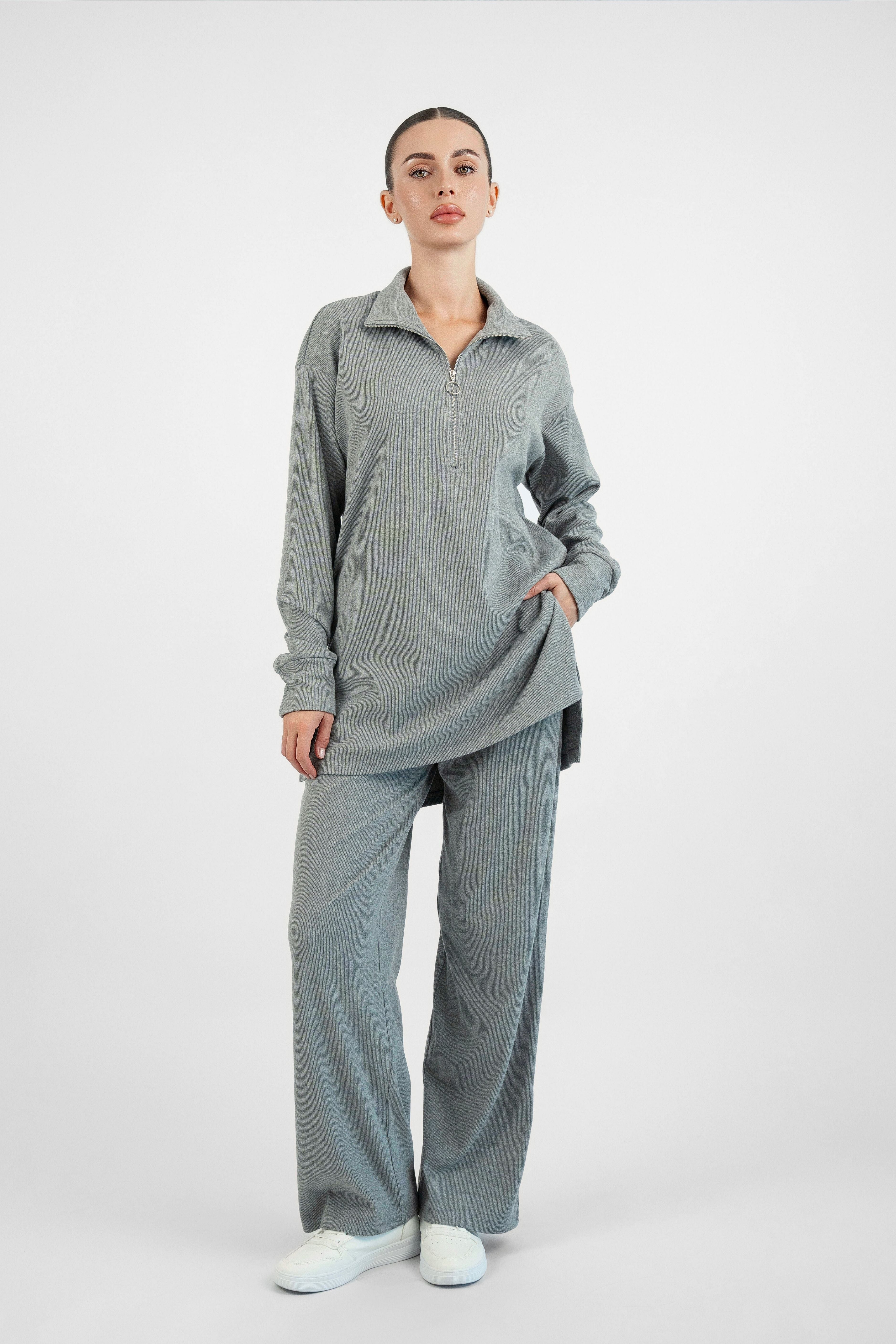 Velour Knit Pants - Heather Grey