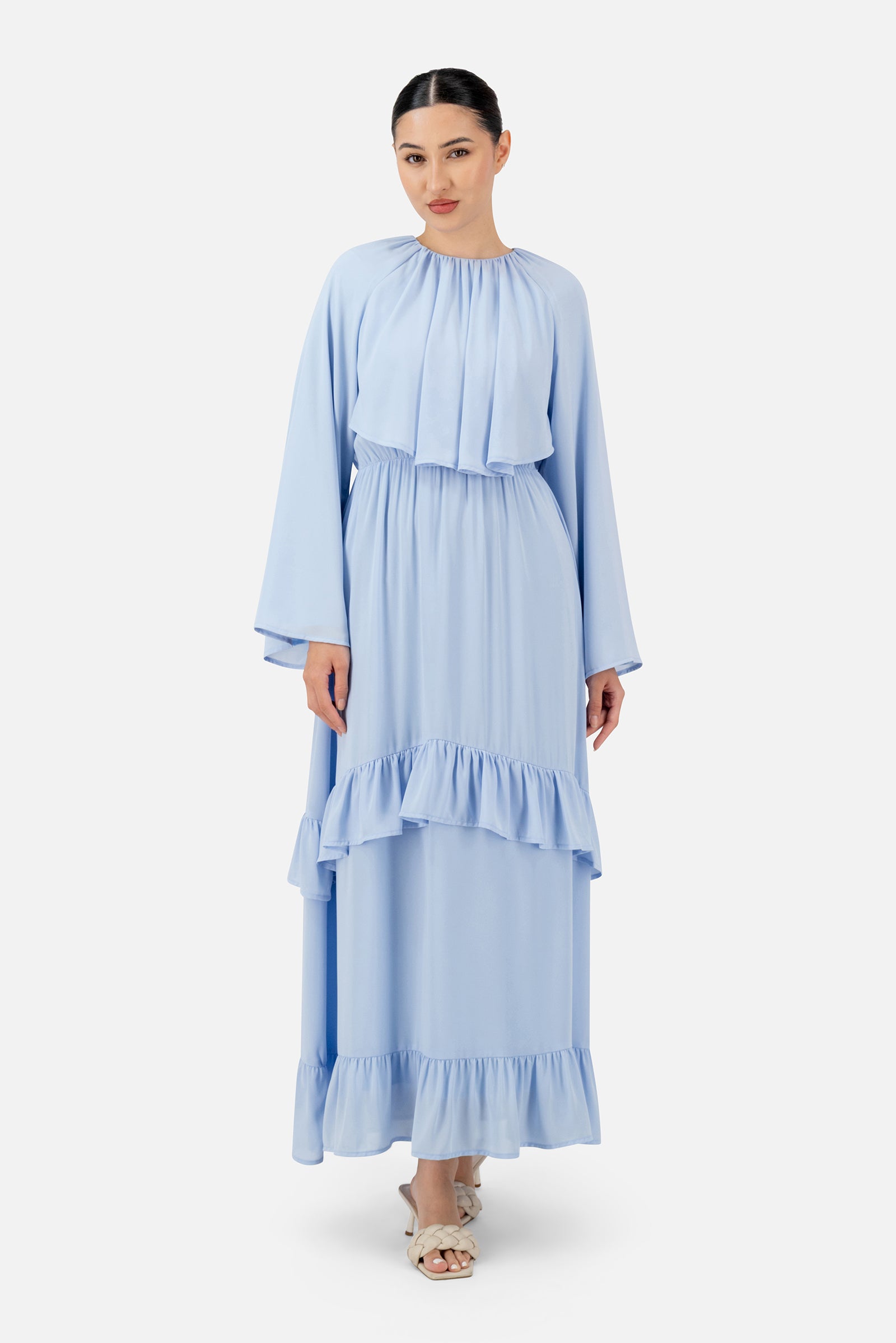 Chiffon Maxi Dress - FARES - Pastel Blue - Layered Design