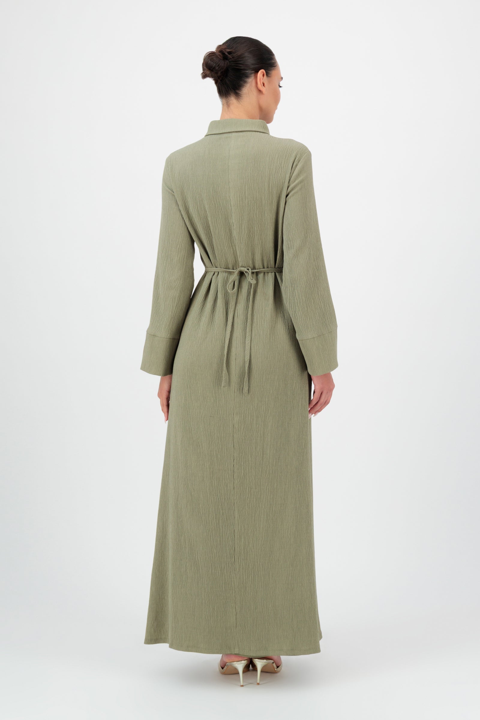 Gold Accent Half Zip Abaya - Pistachio