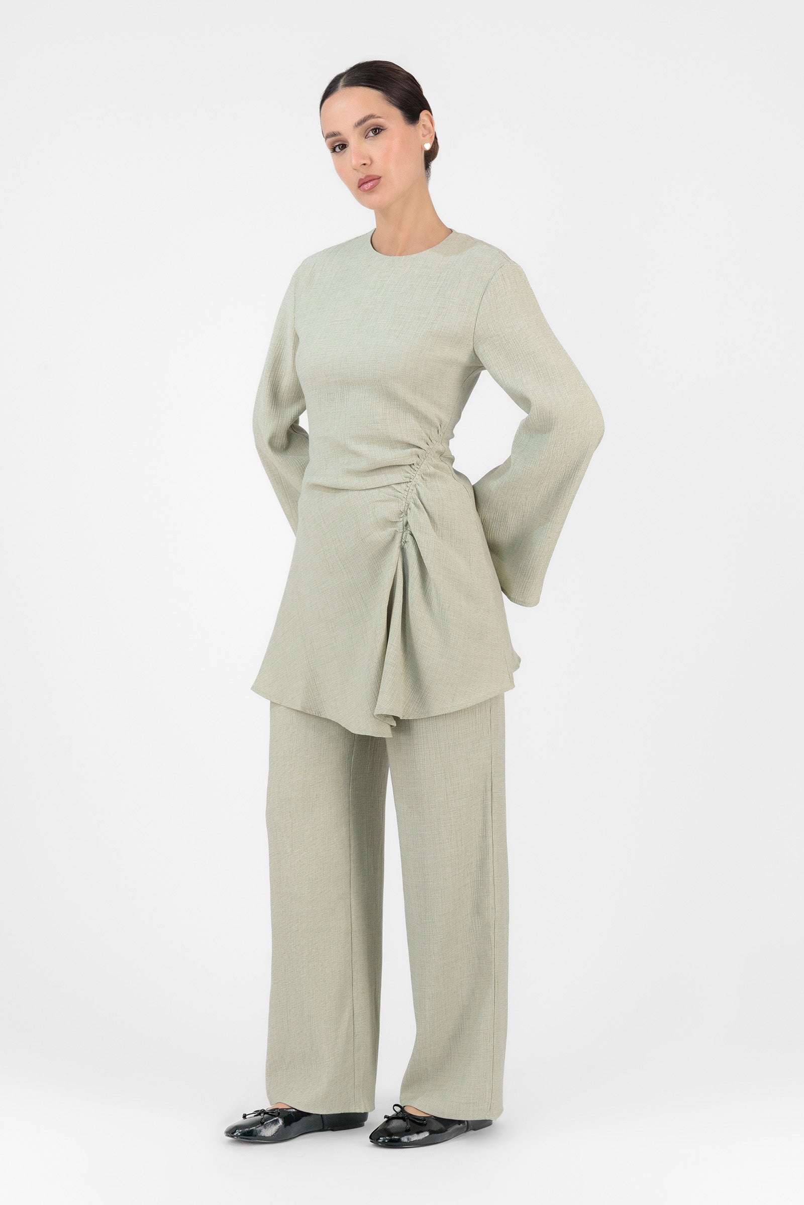 Flowy Wide Leg Pants - Green Tea