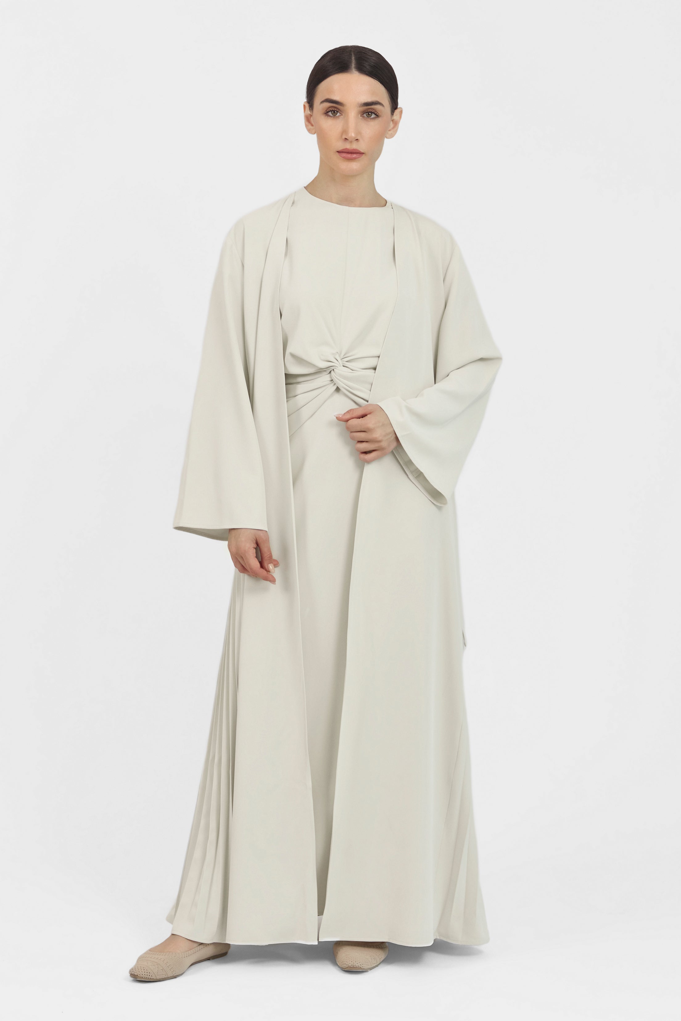Pleated Detail Abaya - Cream