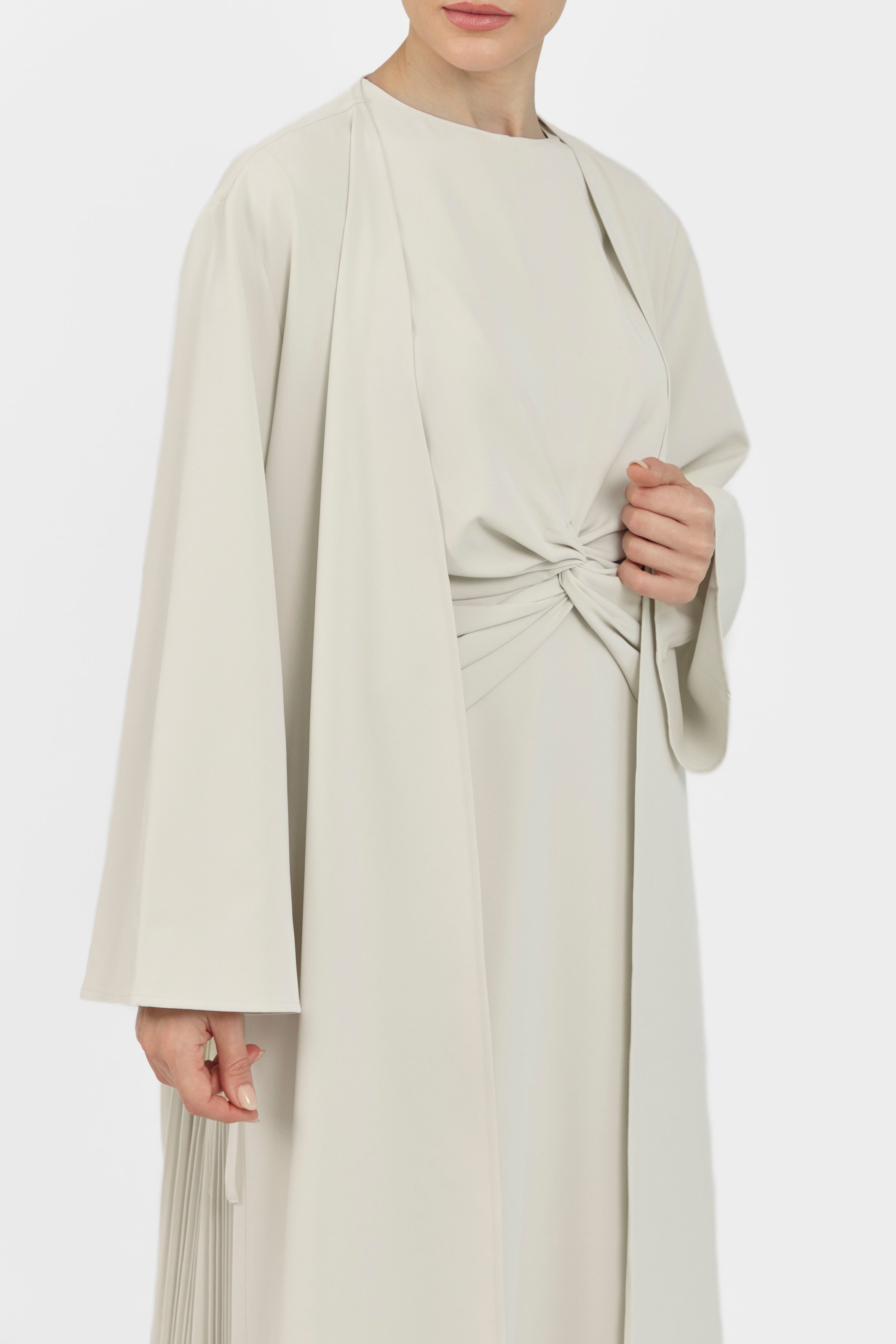 Pleated Detail Abaya - Cream