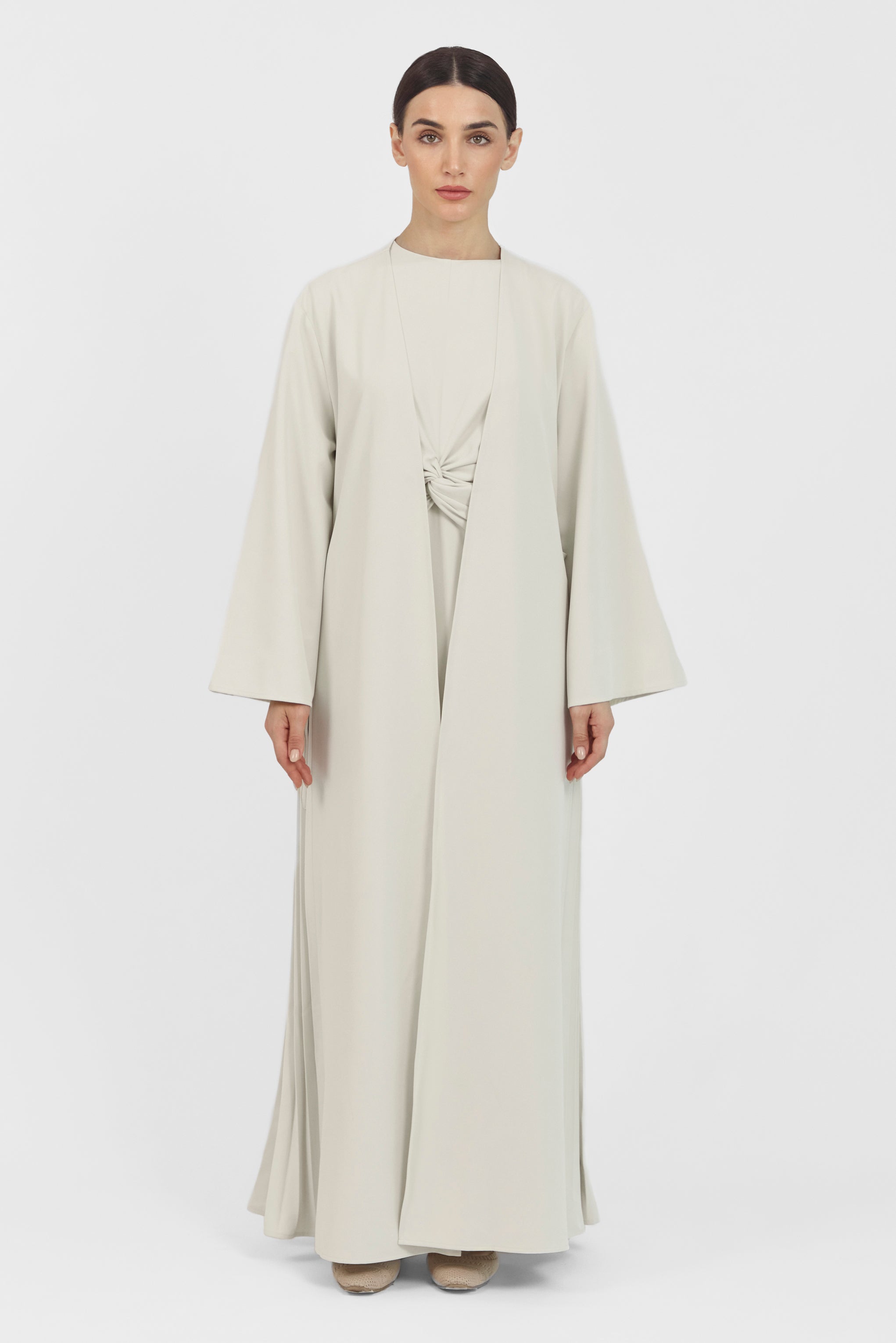 Pleated Detail Abaya - Cream