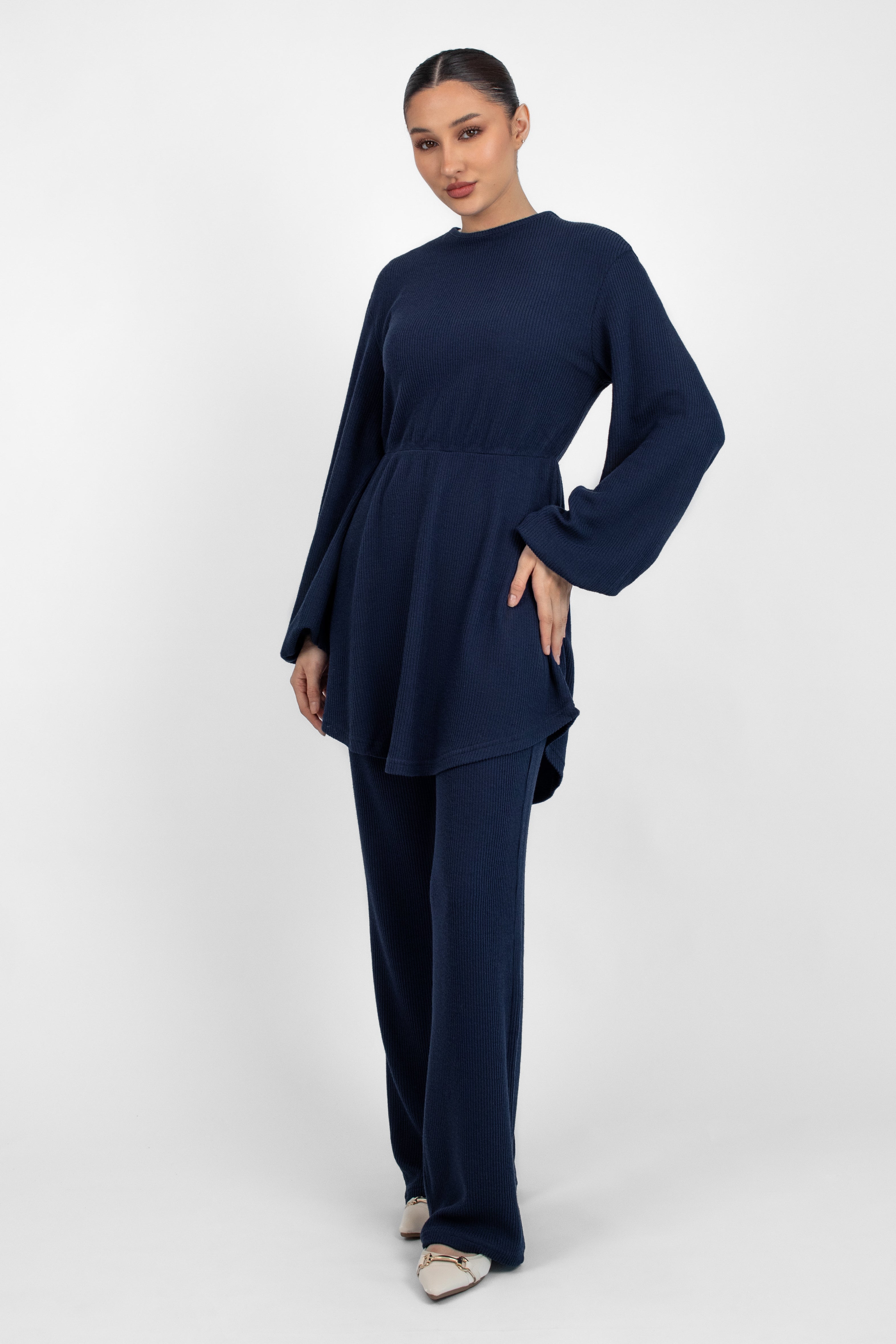 Knit Wide Leg Pants - Navy