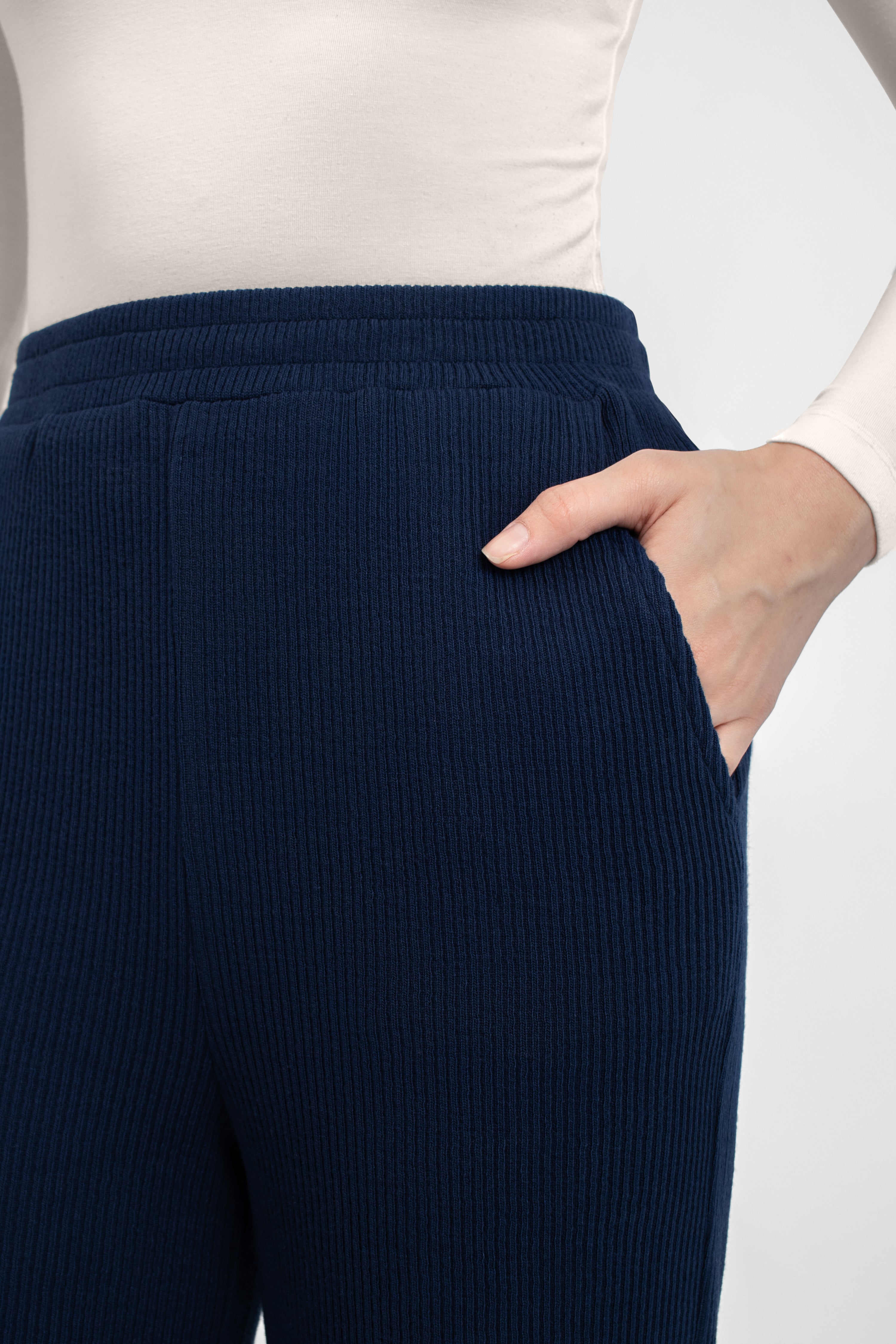 Knit Wide Leg Pants - Navy