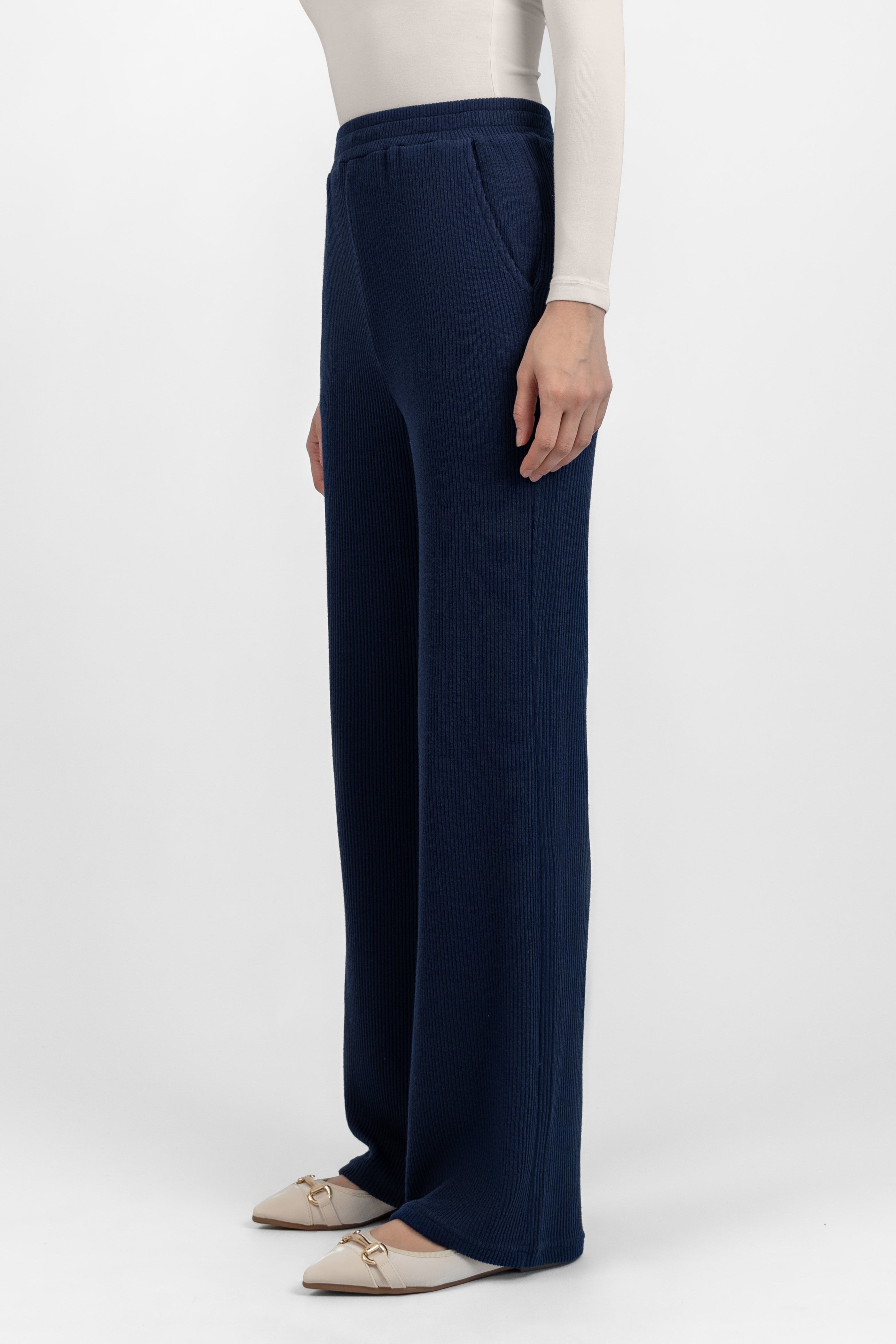 Knit Wide Leg Pants - Navy