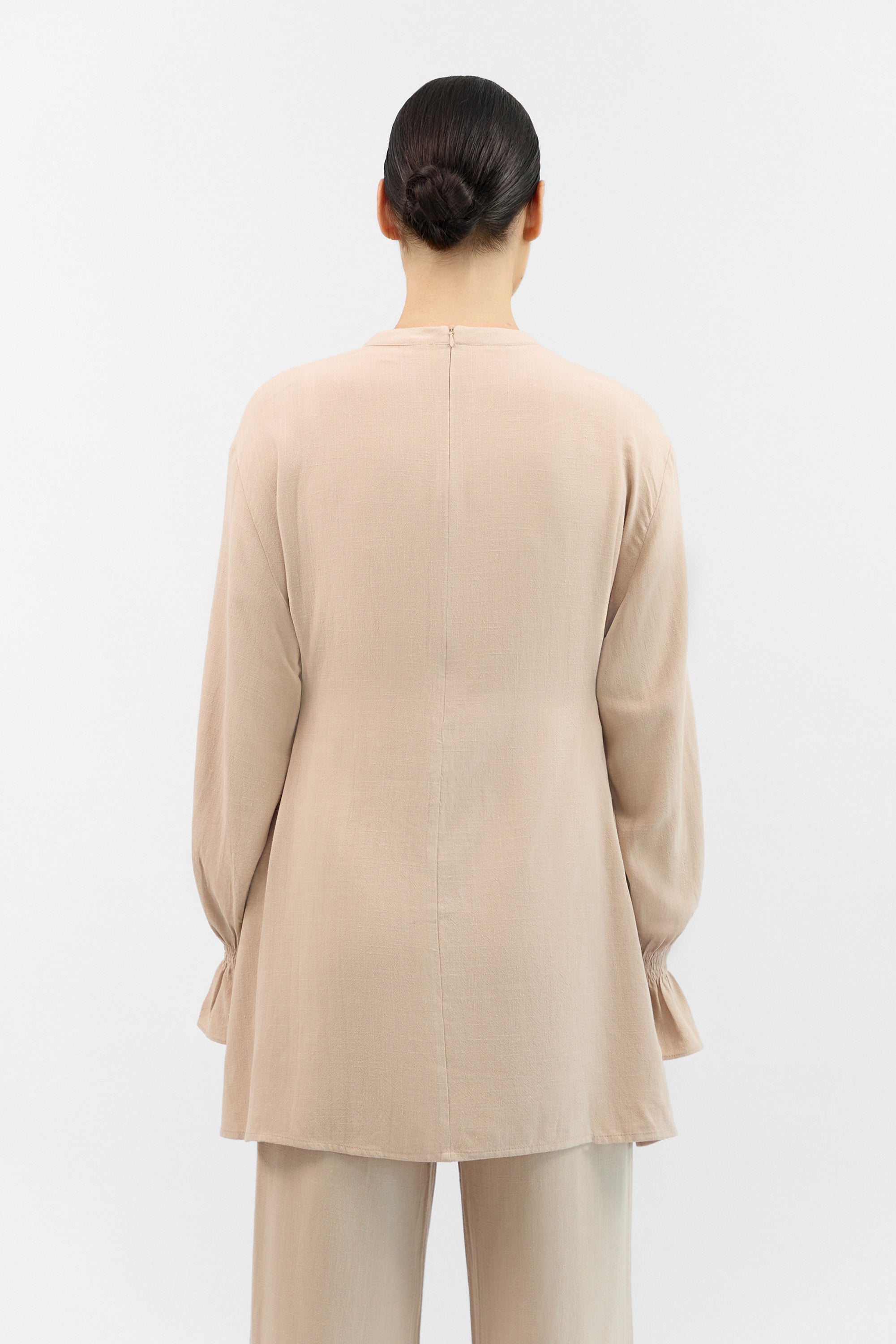 Bow Detail Linen Blend Top - Pearl