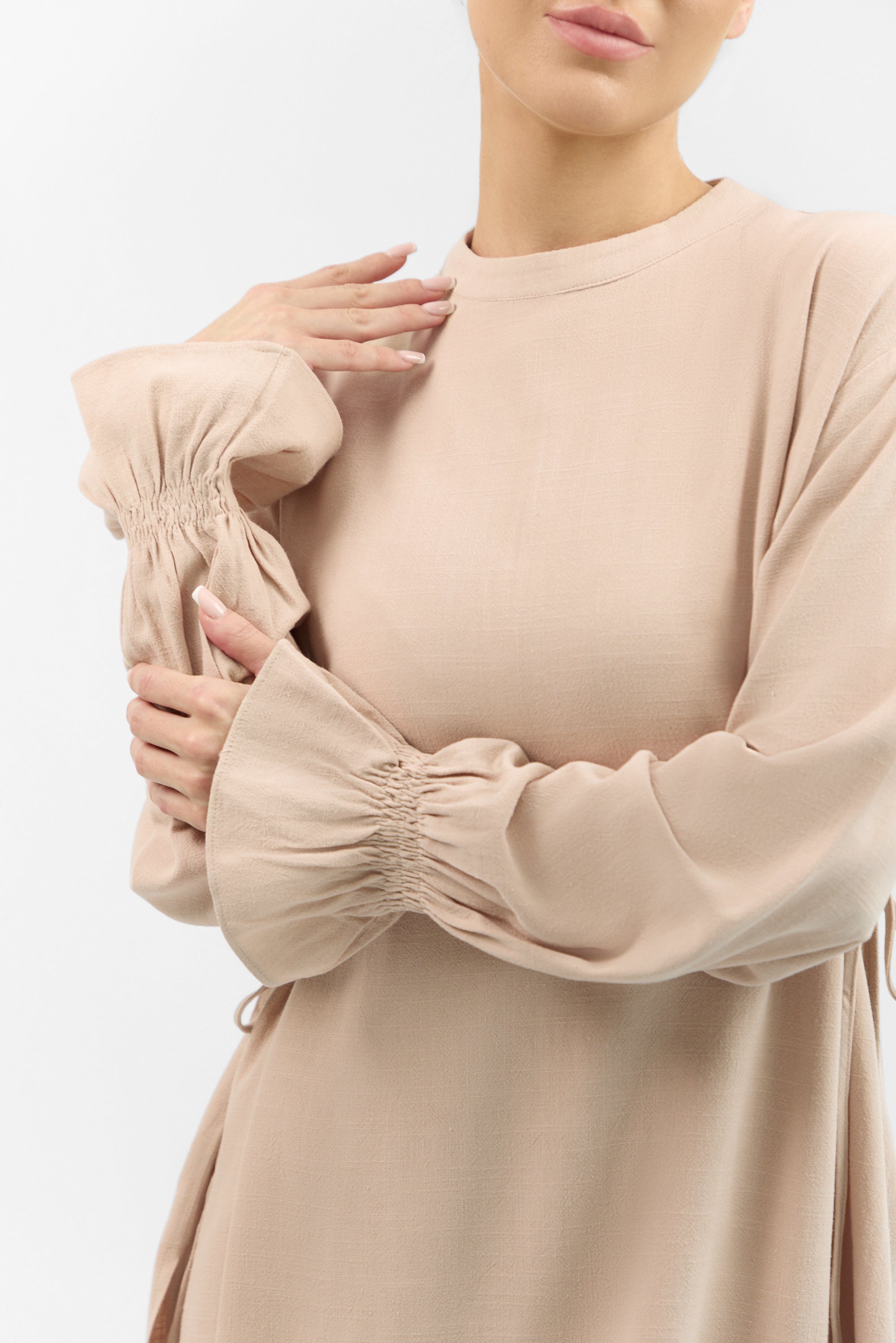 Bow Detail Linen Blend Top - Pearl