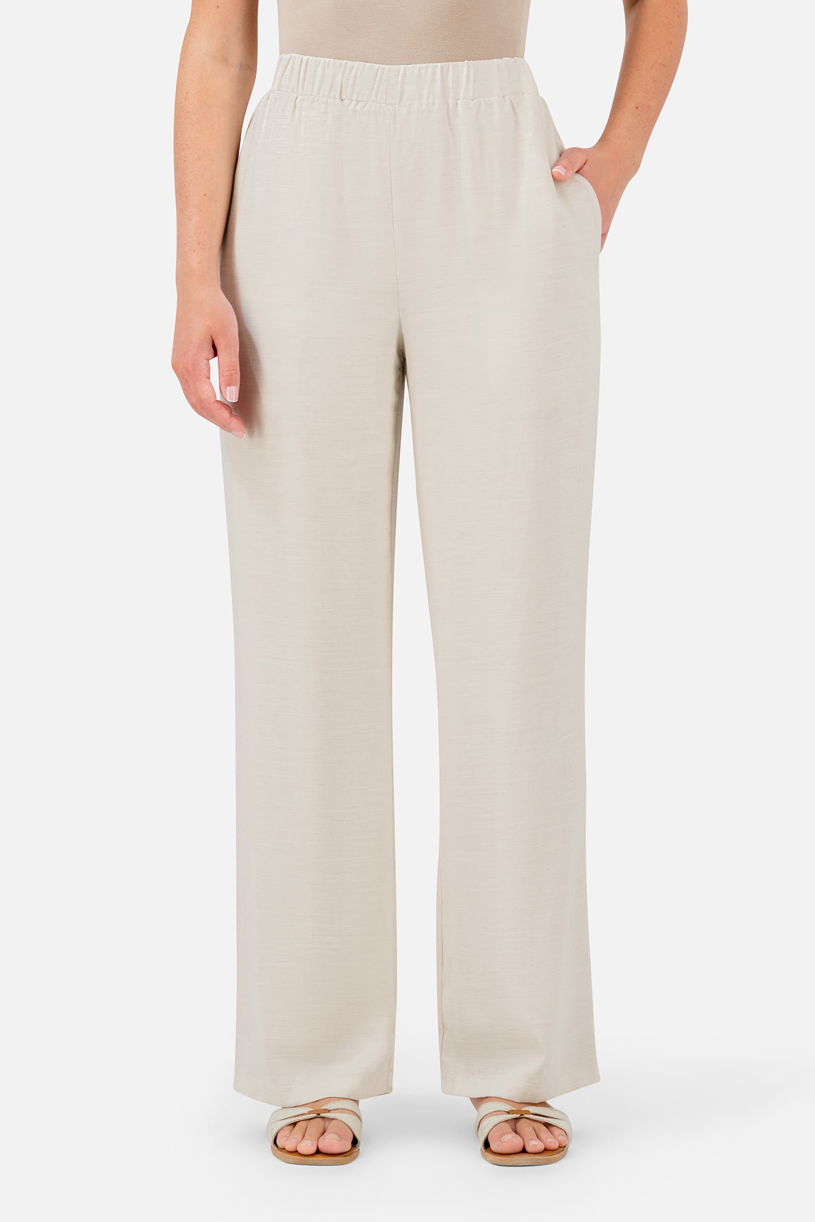 FARES Relaxed Fit Pants in Bare, comfortable pants for women with a loose silhouette, elasticated waist and practical side pockets.