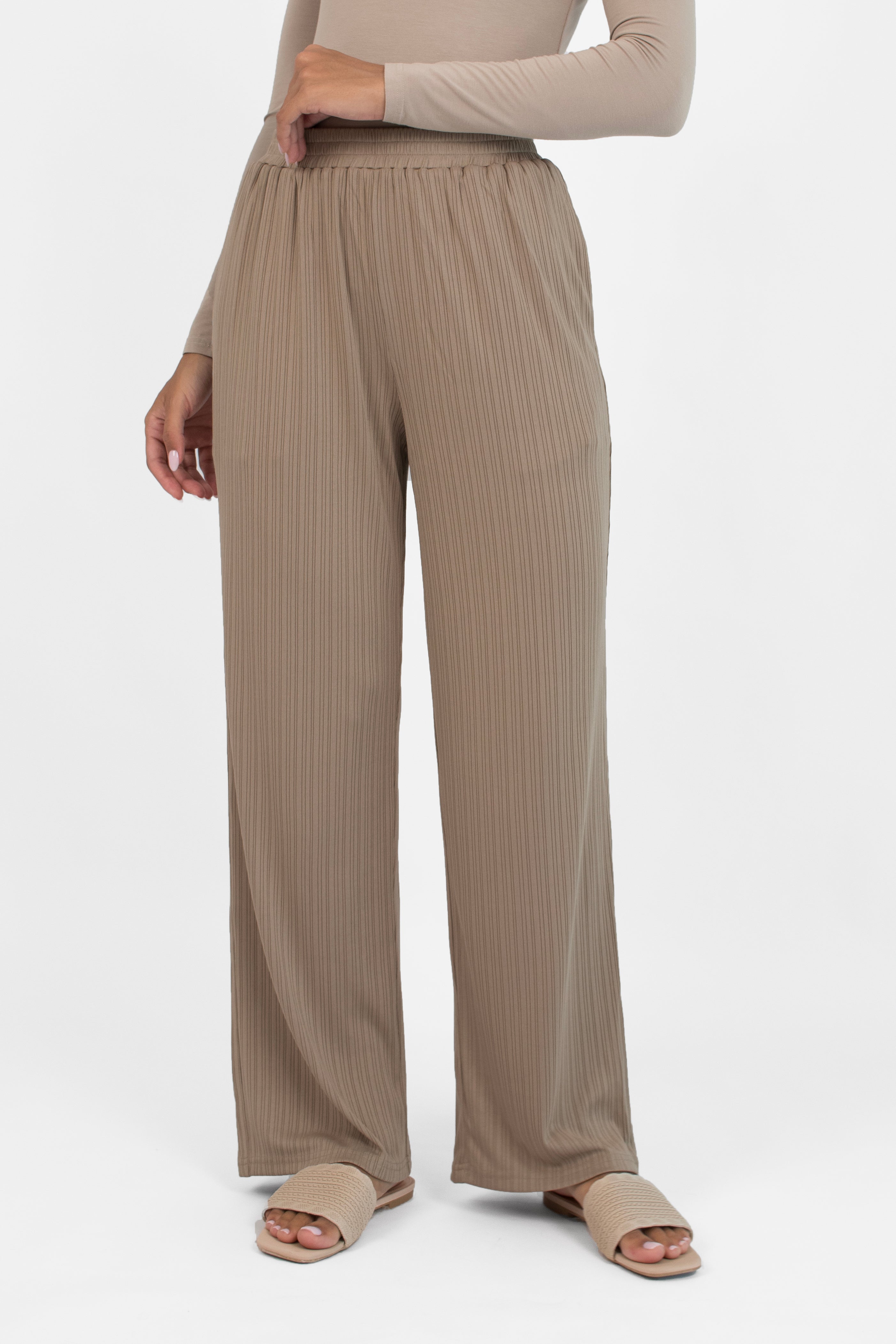 Ribbed Relaxed Fit Pants - Taupe
