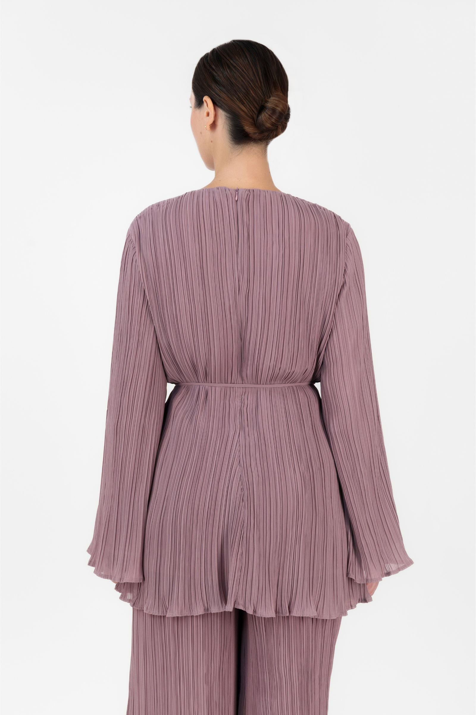Plisse Tunic with Waist Tie - Vintage Plum