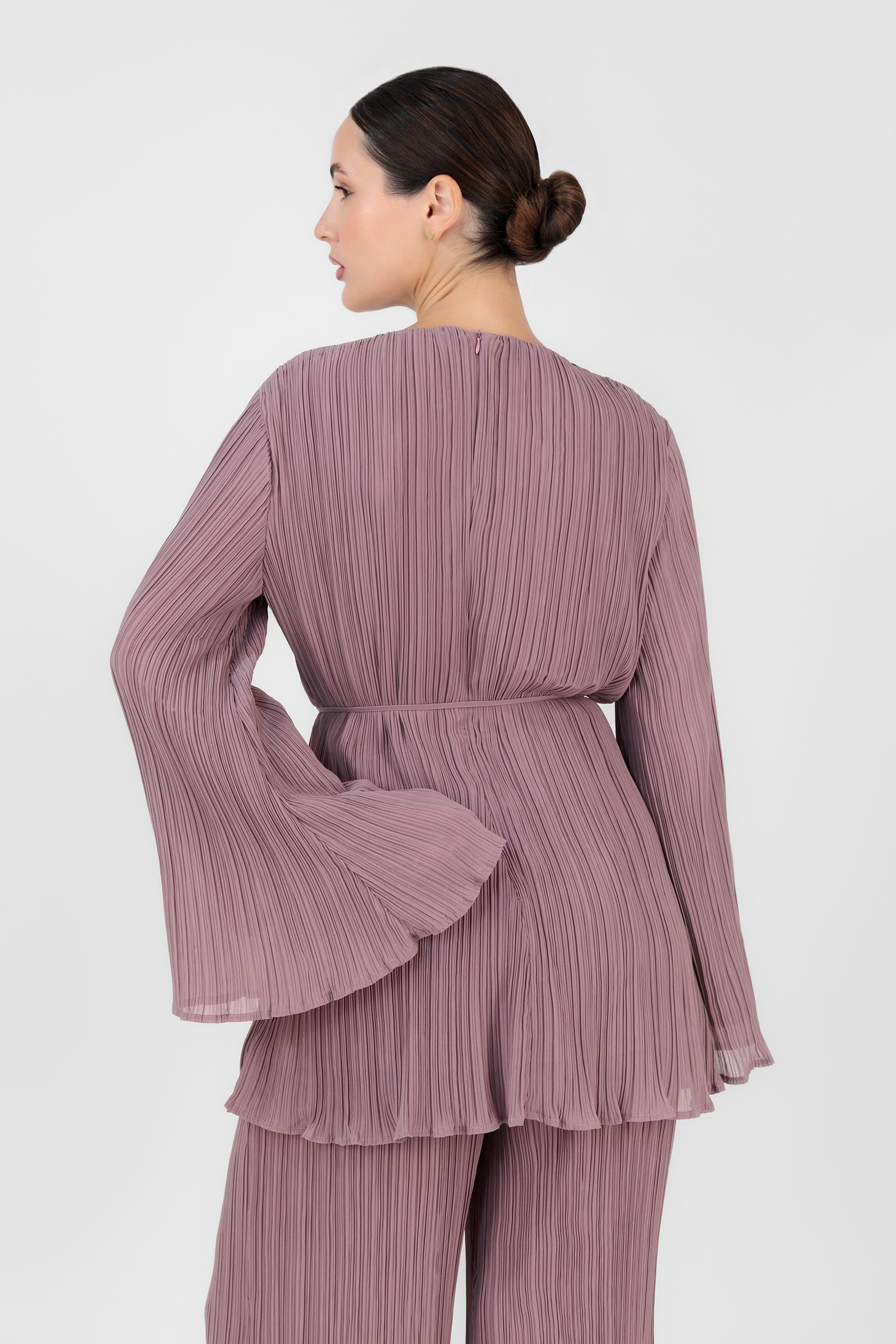 Plisse Tunic with Waist Tie - Vintage Plum