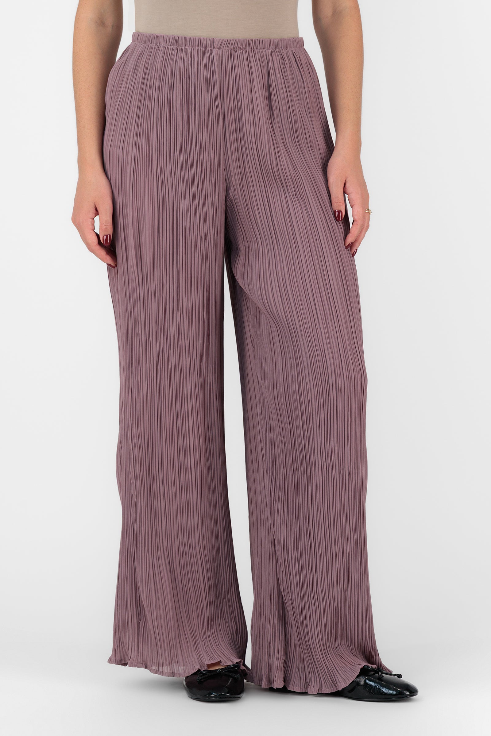 Flowy Plisse Pants - Vintage Plum