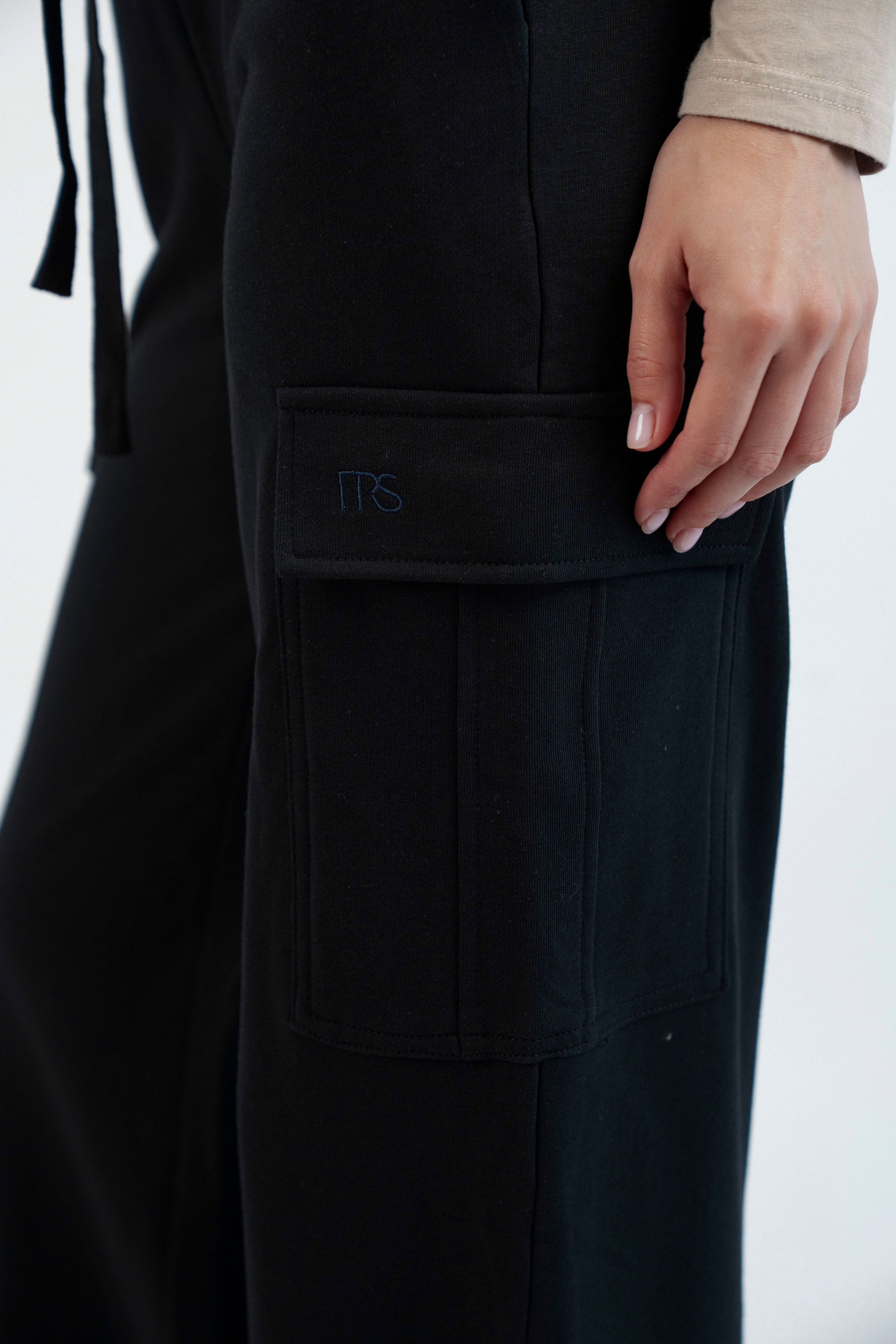 Wide Leg Utility Sweatpants - Black
