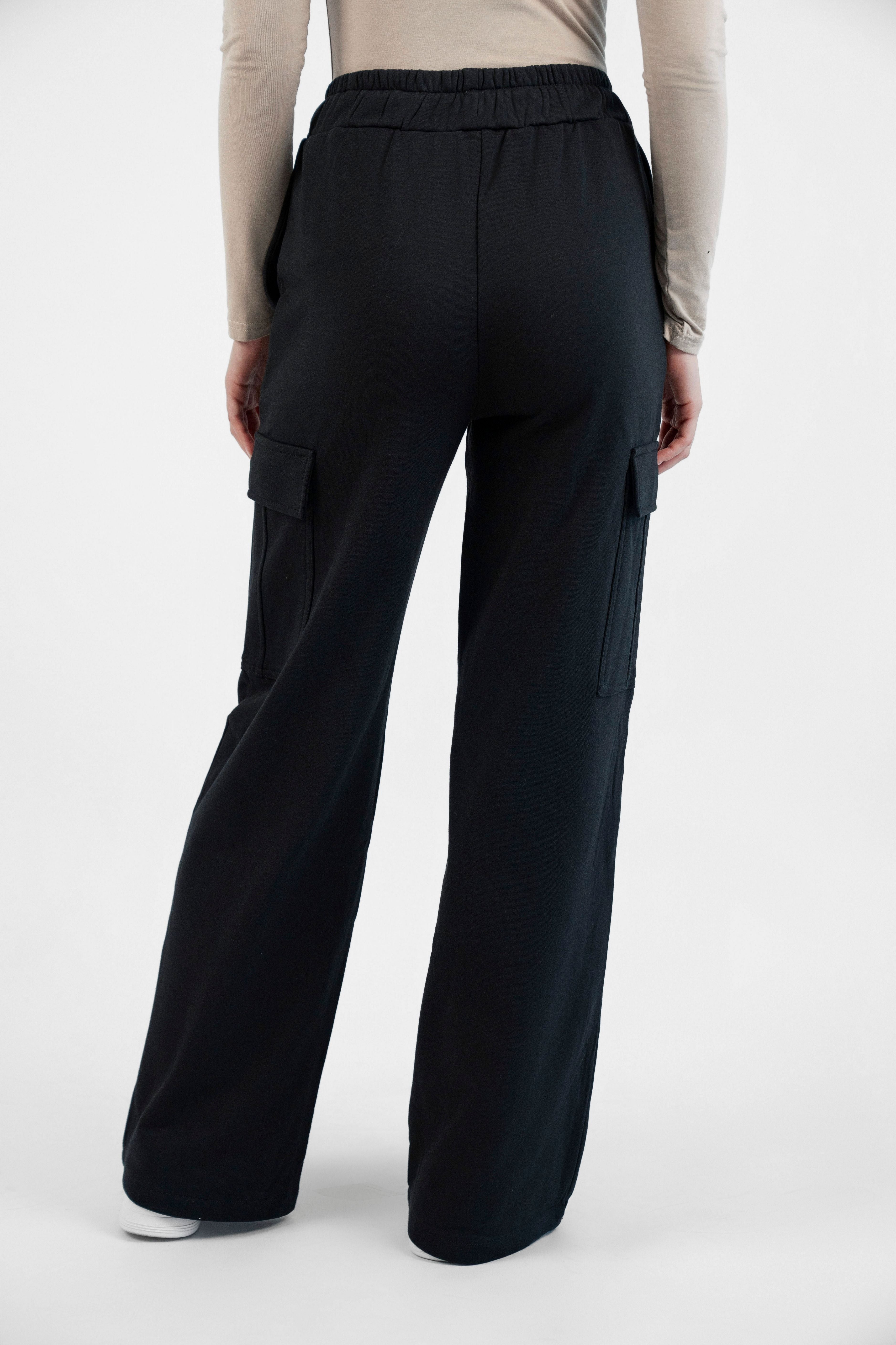 Wide Leg Utility Sweatpants - Black