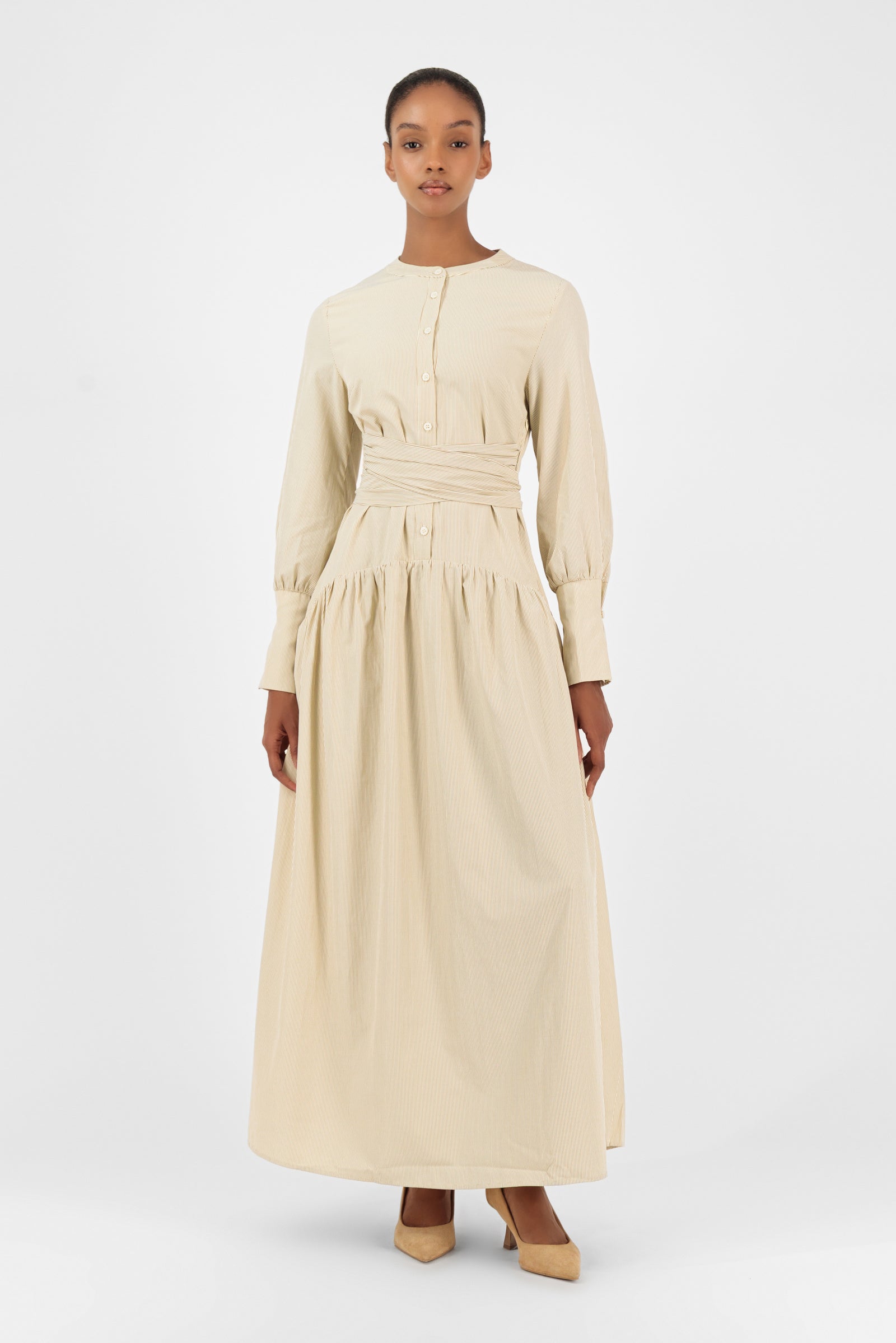 Striped Wrap Drop Waist Dress