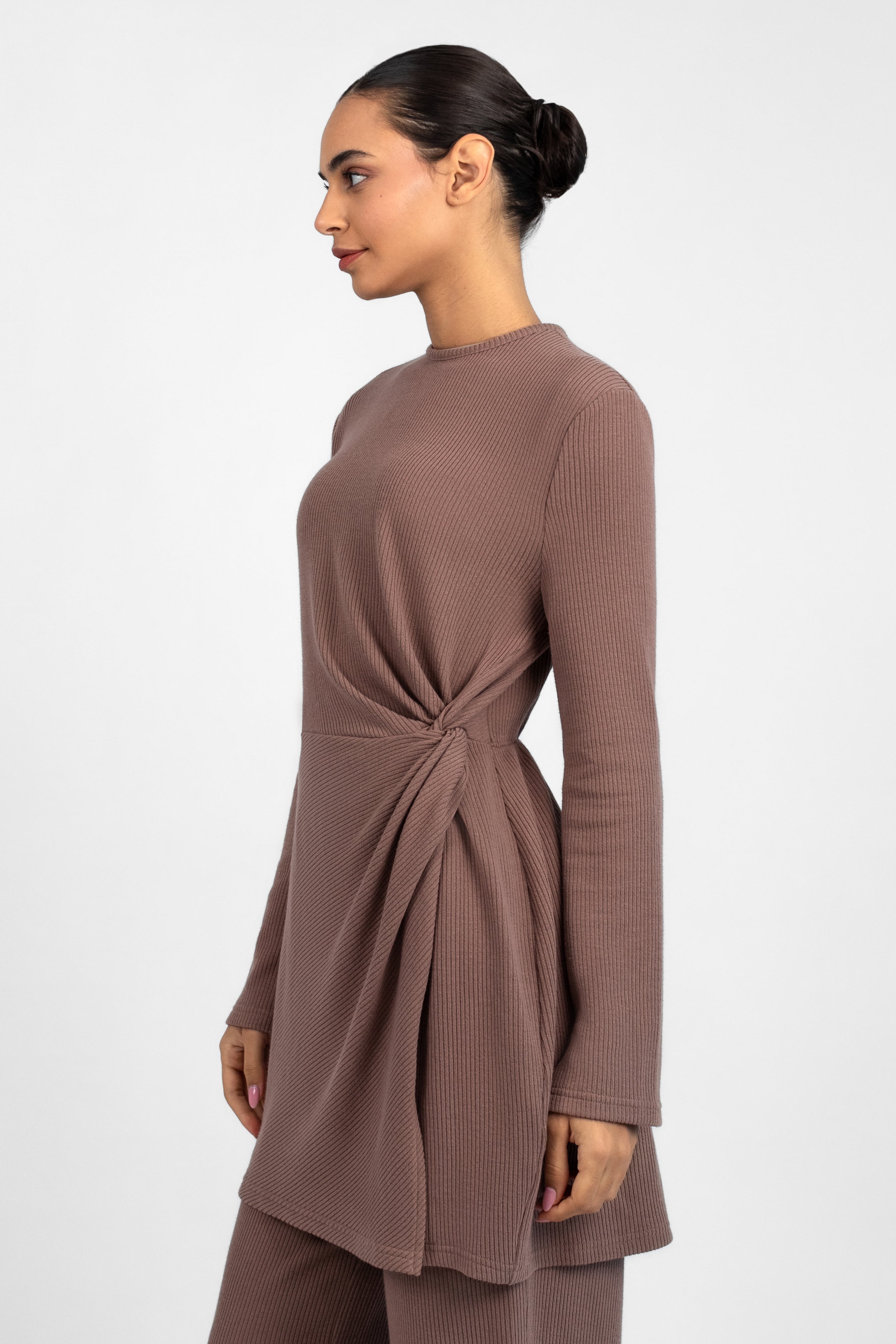 Knit Side Twist Top - Cinder