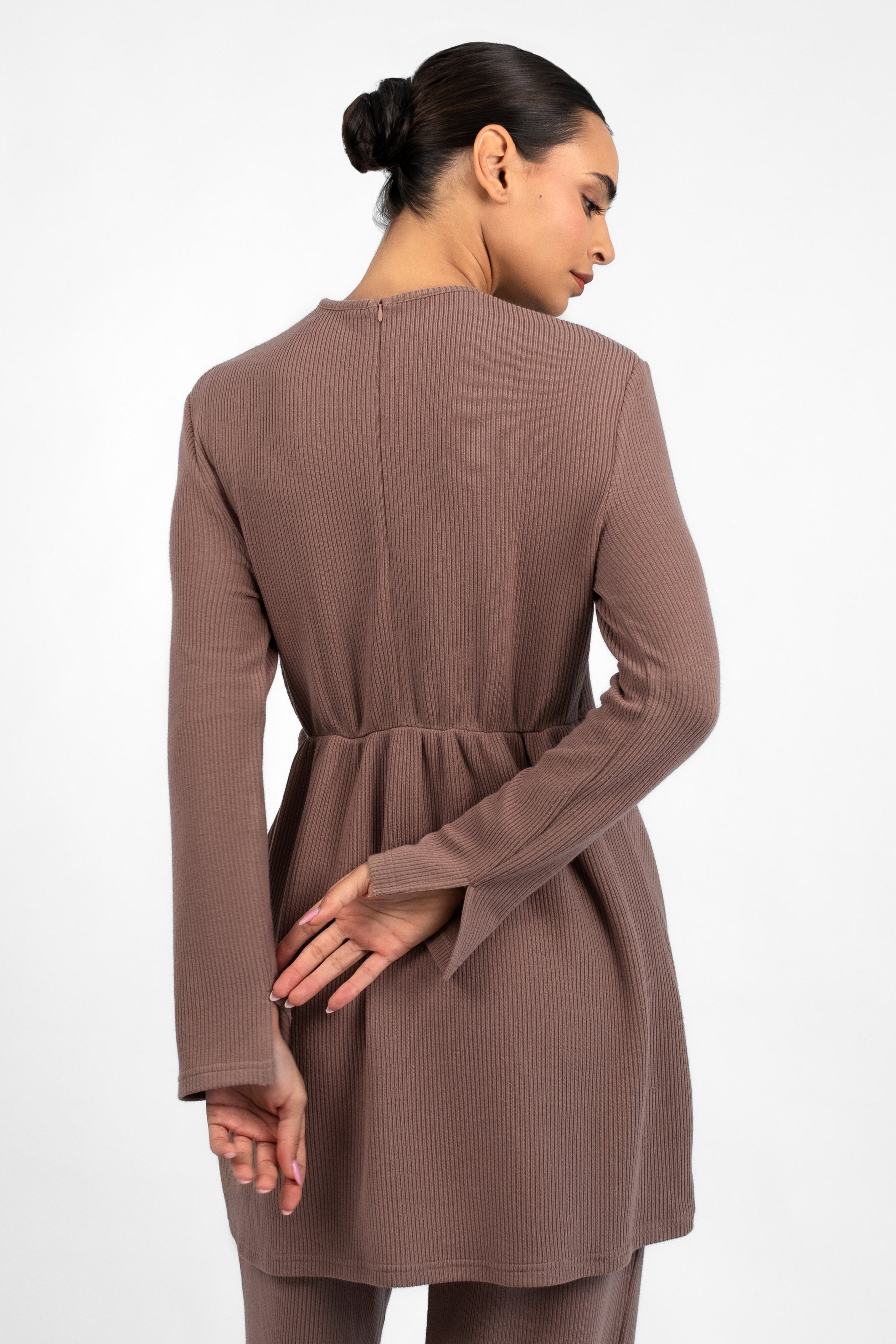 Knit Side Twist Top - Cinder