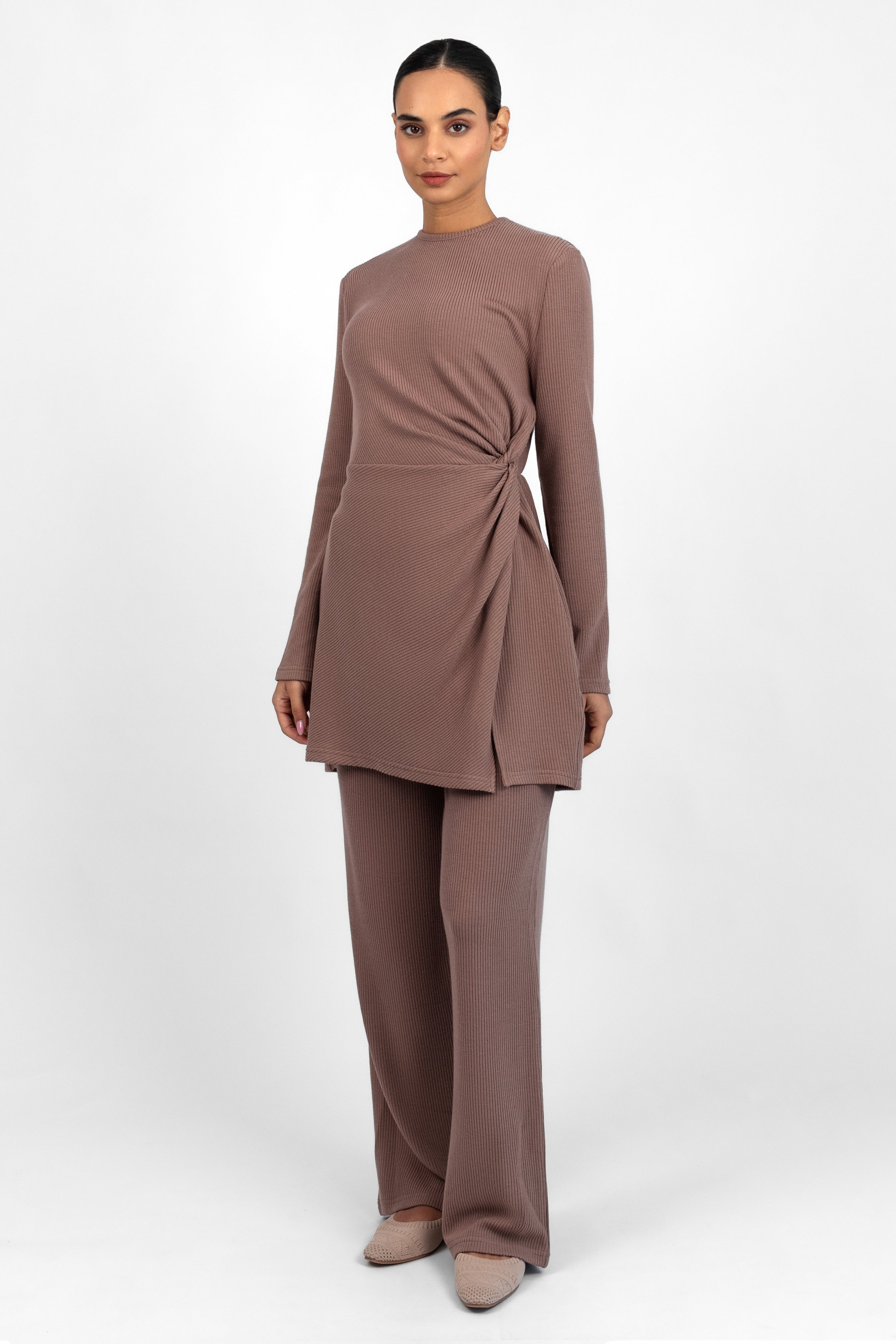 Knit Side Twist Top - Cinder