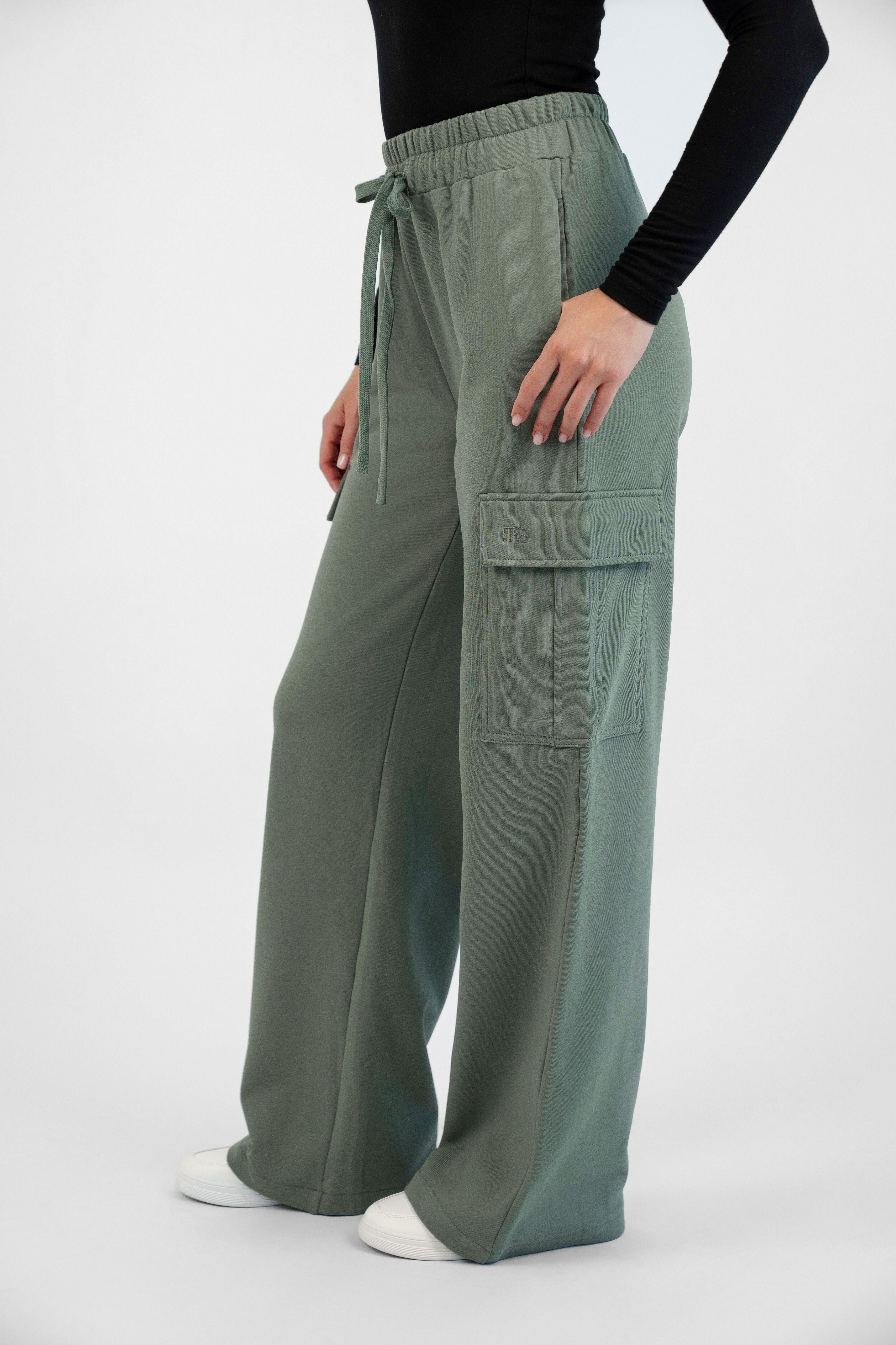 Wide Leg Utility Sweatpants - Oakmoss