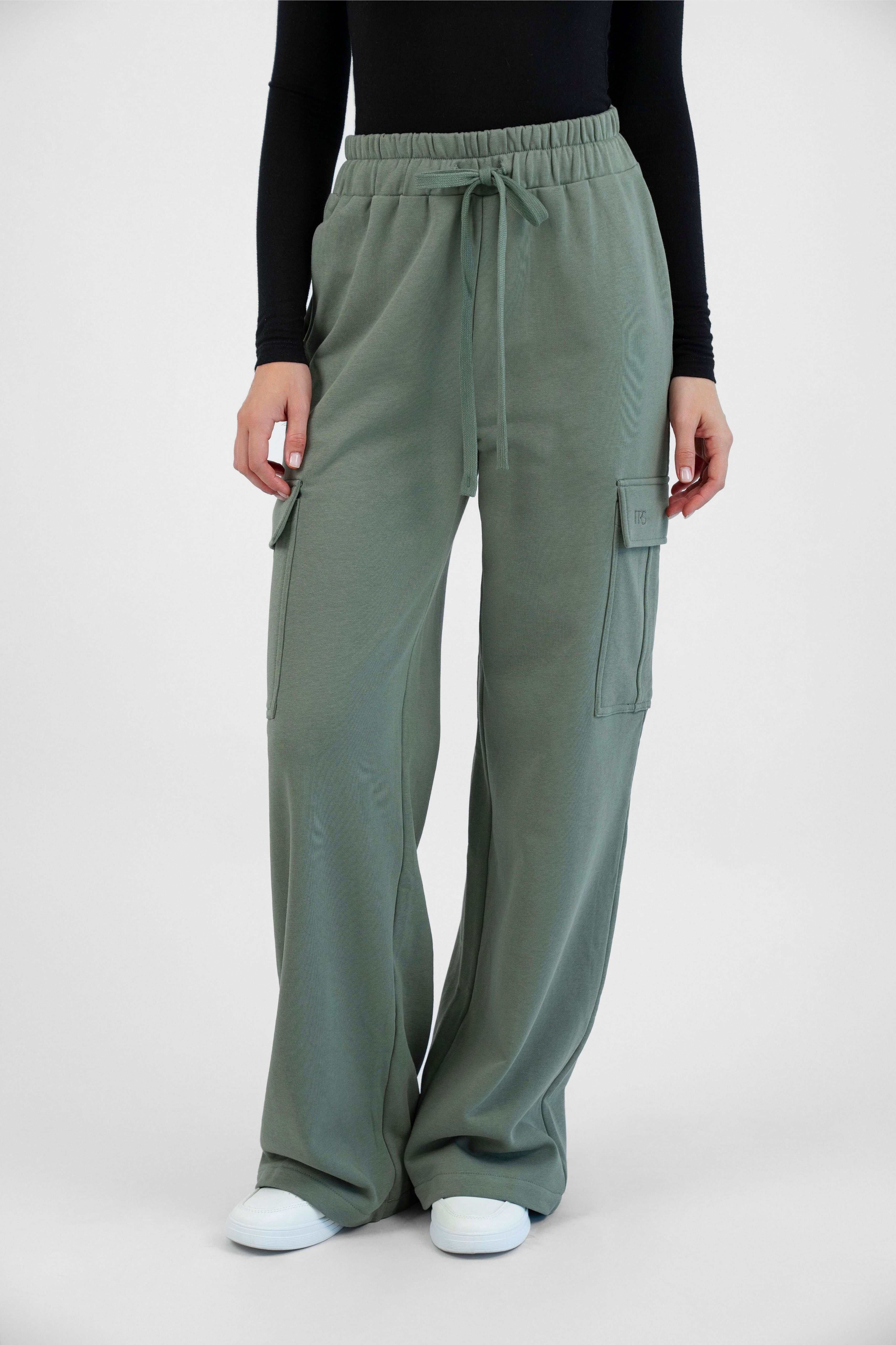 Wide Leg Utility Sweatpants - Oakmoss