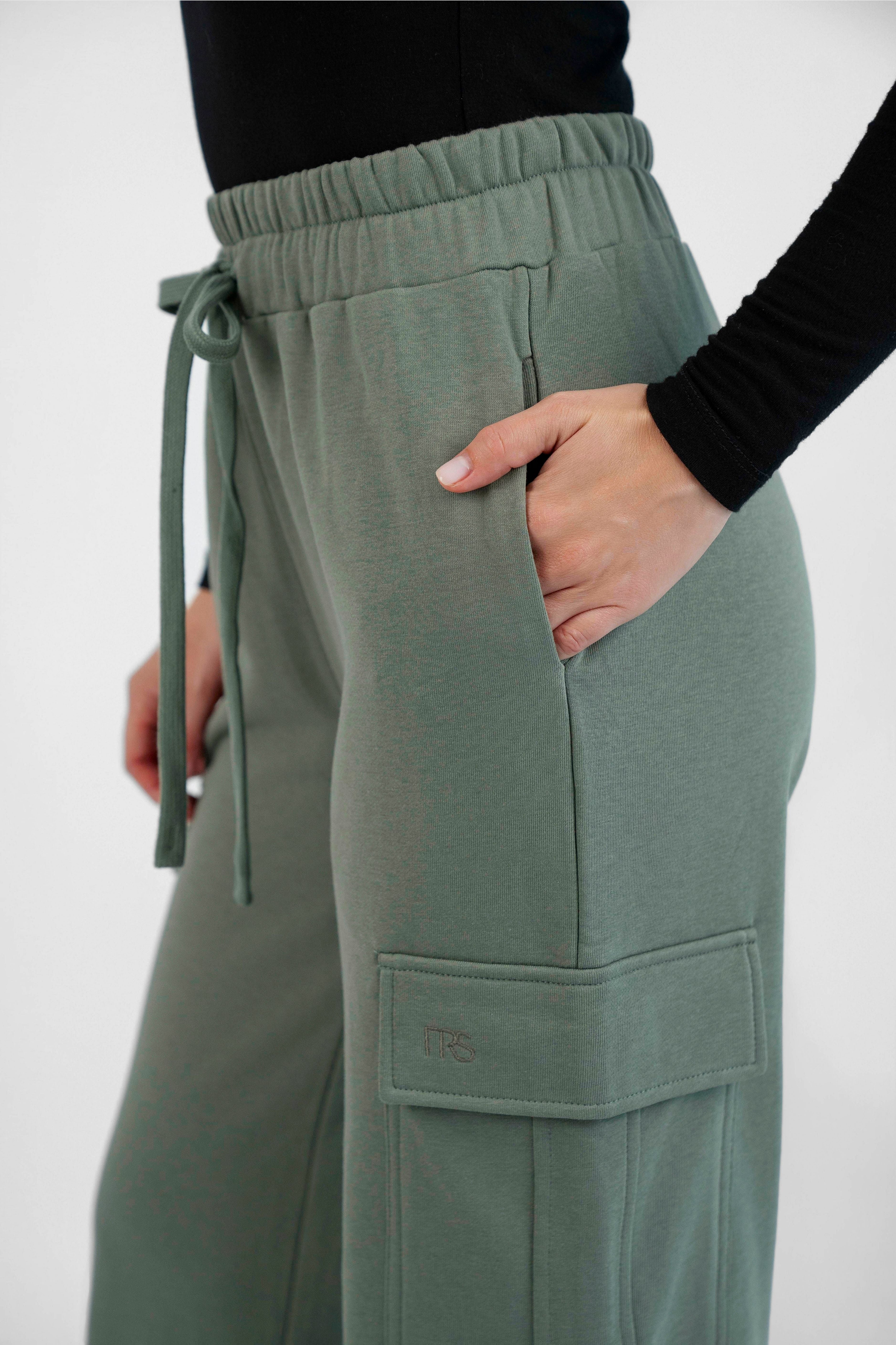 Wide Leg Utility Sweatpants - Oakmoss