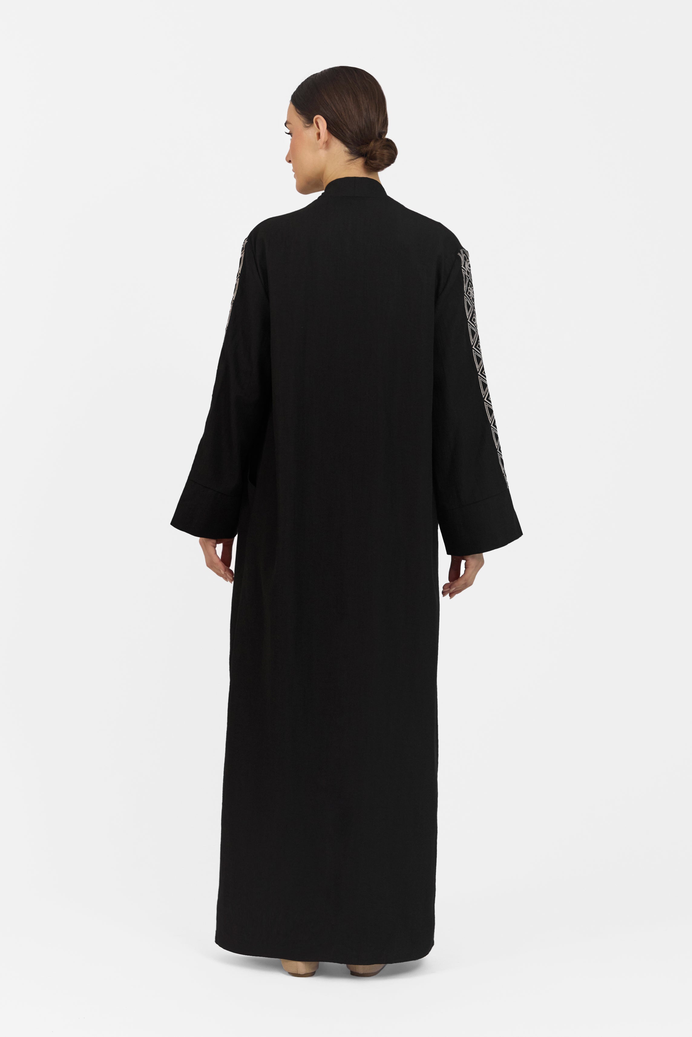 Embroidered Sleeve Abaya - Black