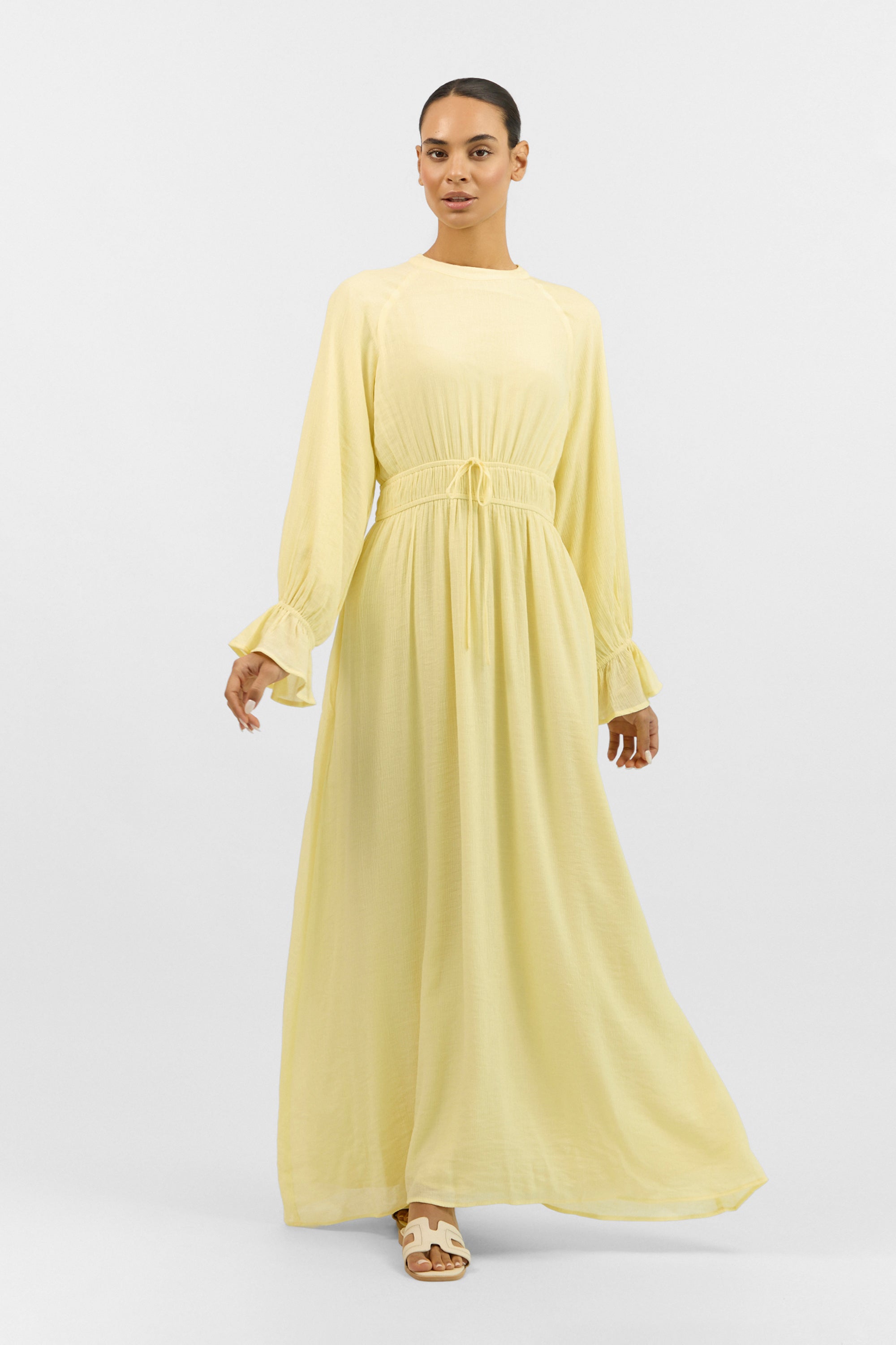 FARES Bow Elastic Waist Dress – Lemon Slice