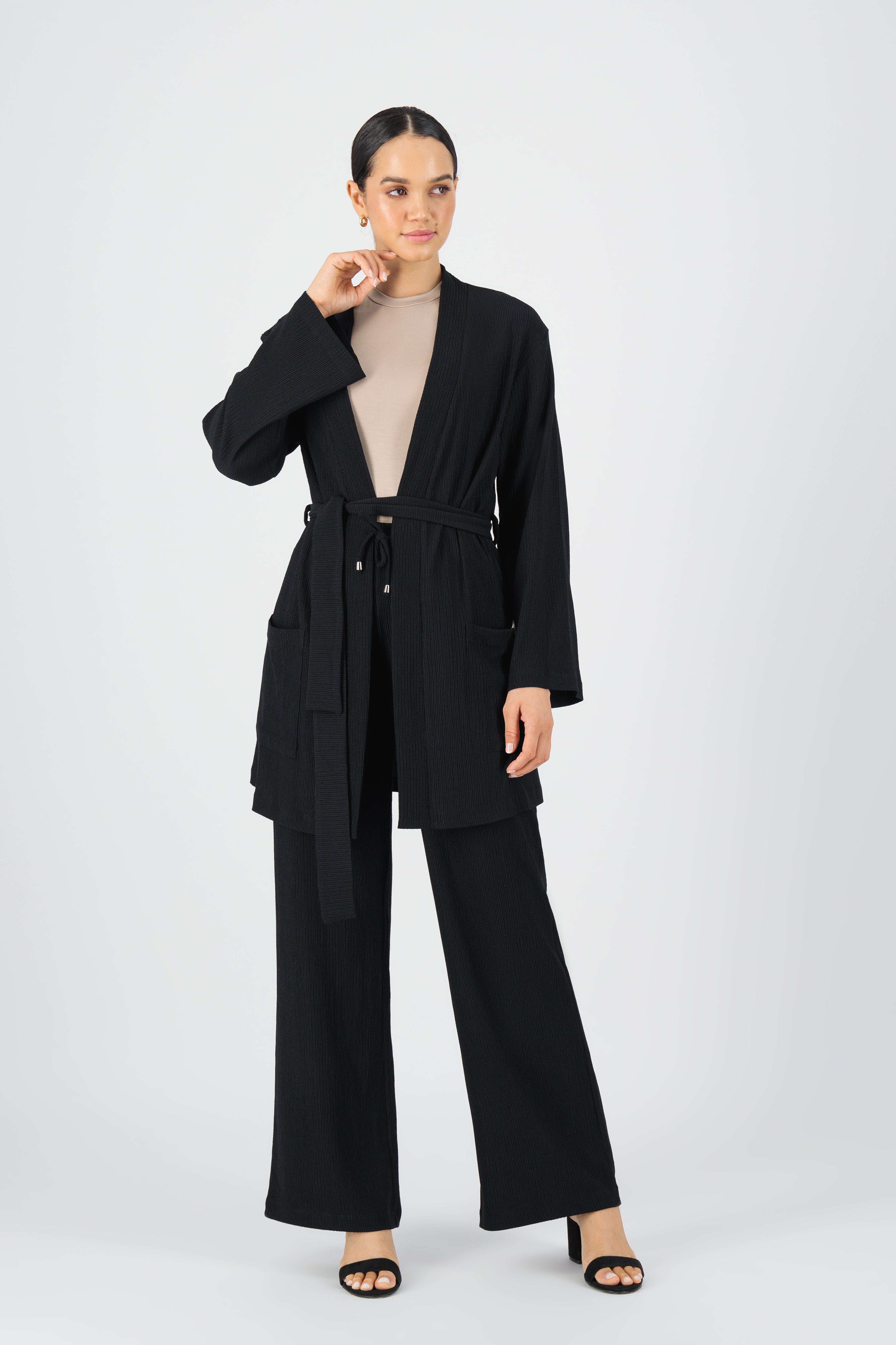 CA - Belted Relaxed Fit Cardigan - Black
