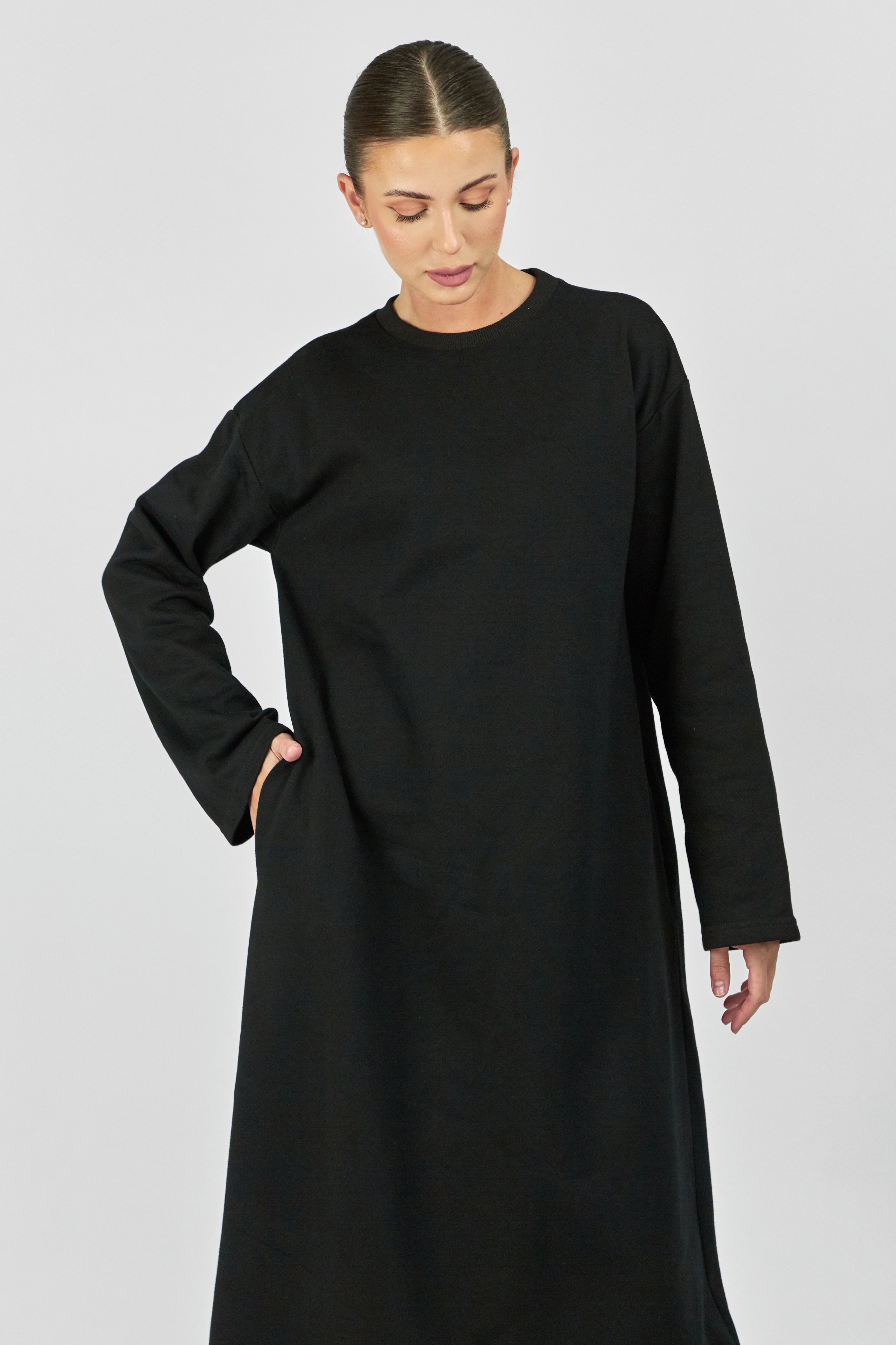 AE - Wide Sleeve Sweatshirt Dress - Black