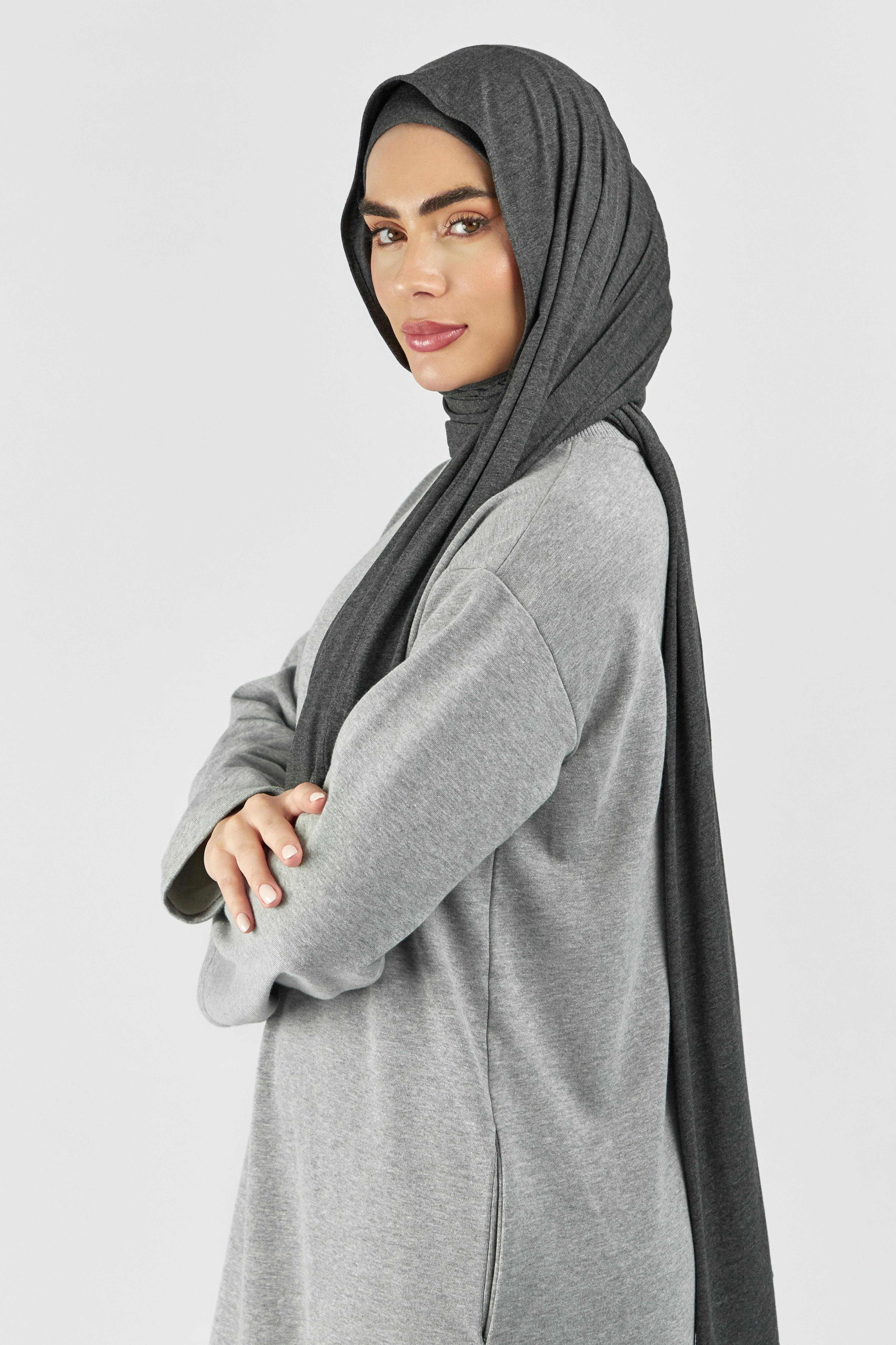 CA - Matching Jersey Hijab Set - Dark Heather