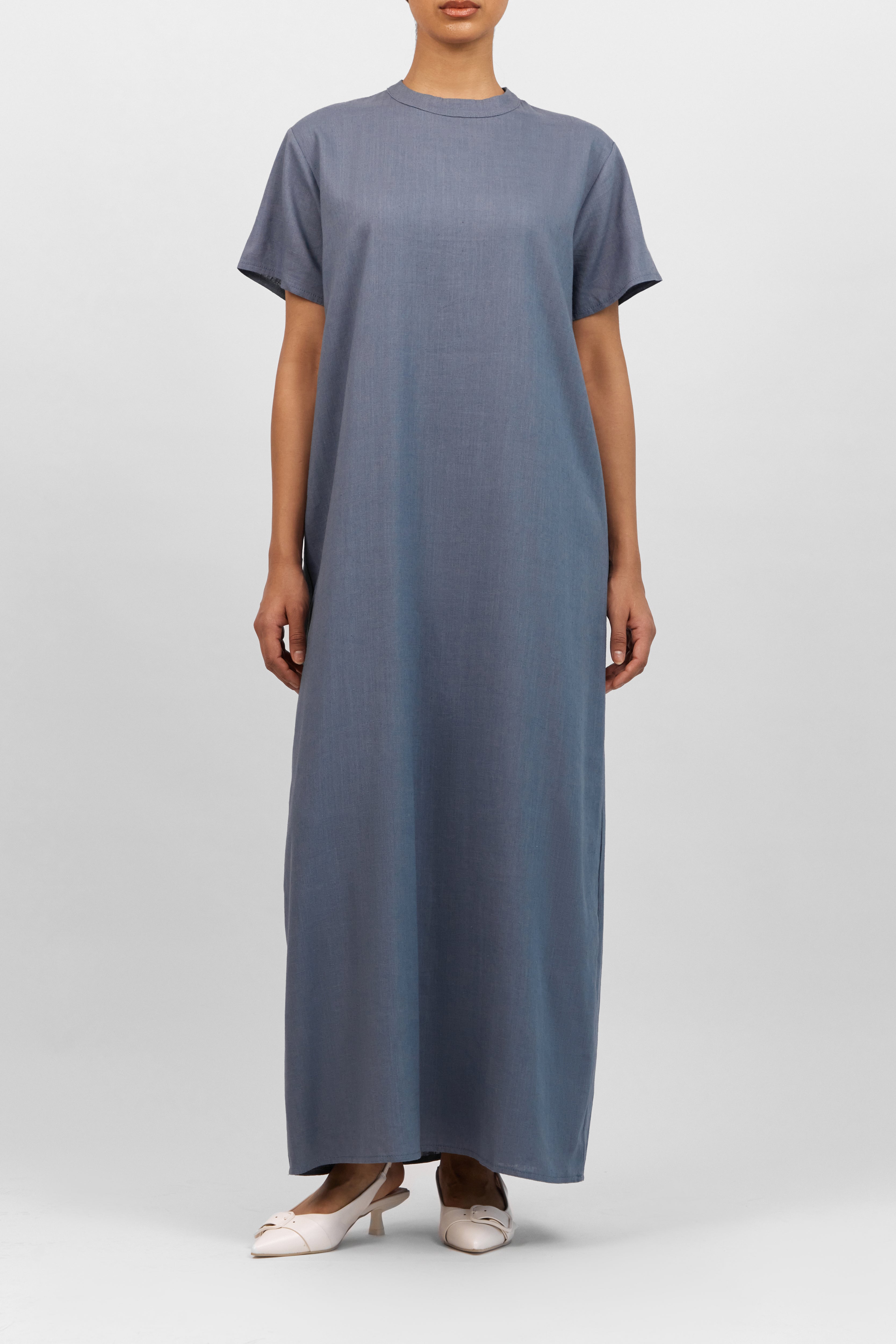 US - Linen Blend Abaya Set - Denim