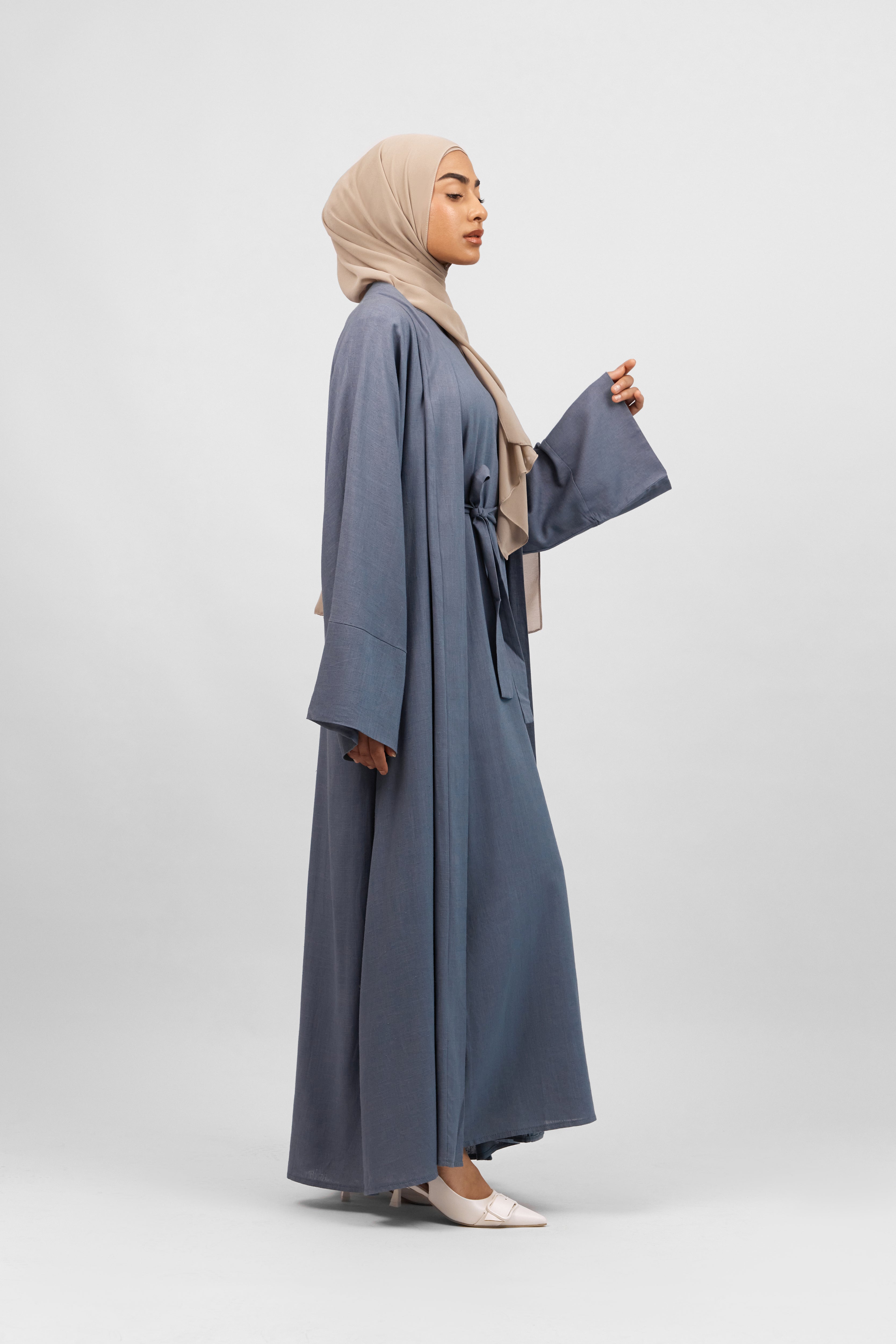 AE - Linen Blend Abaya Set - Denim
