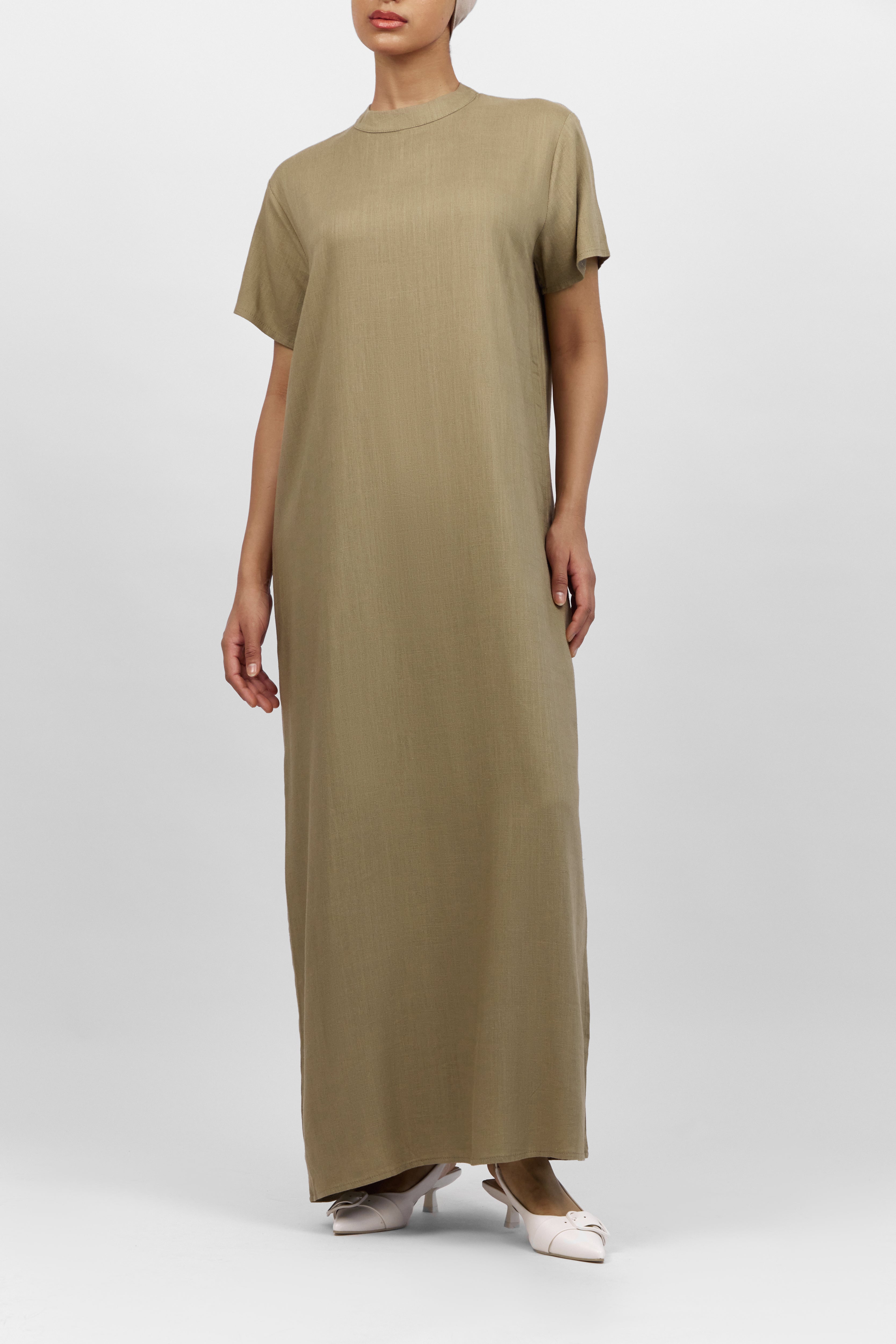 US - Linen Blend Abaya Set - Taupe