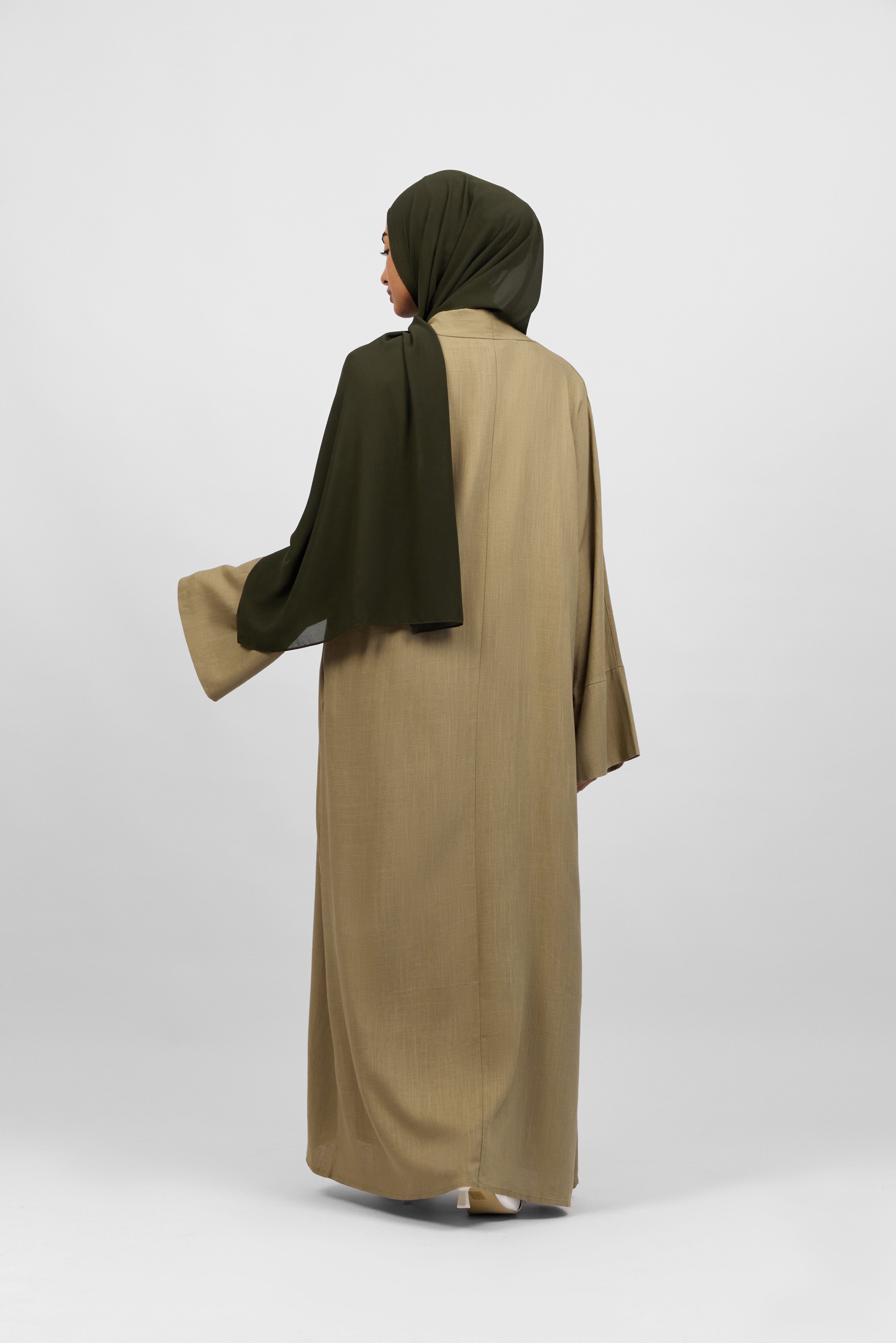 US - Linen Blend Abaya Set - Taupe