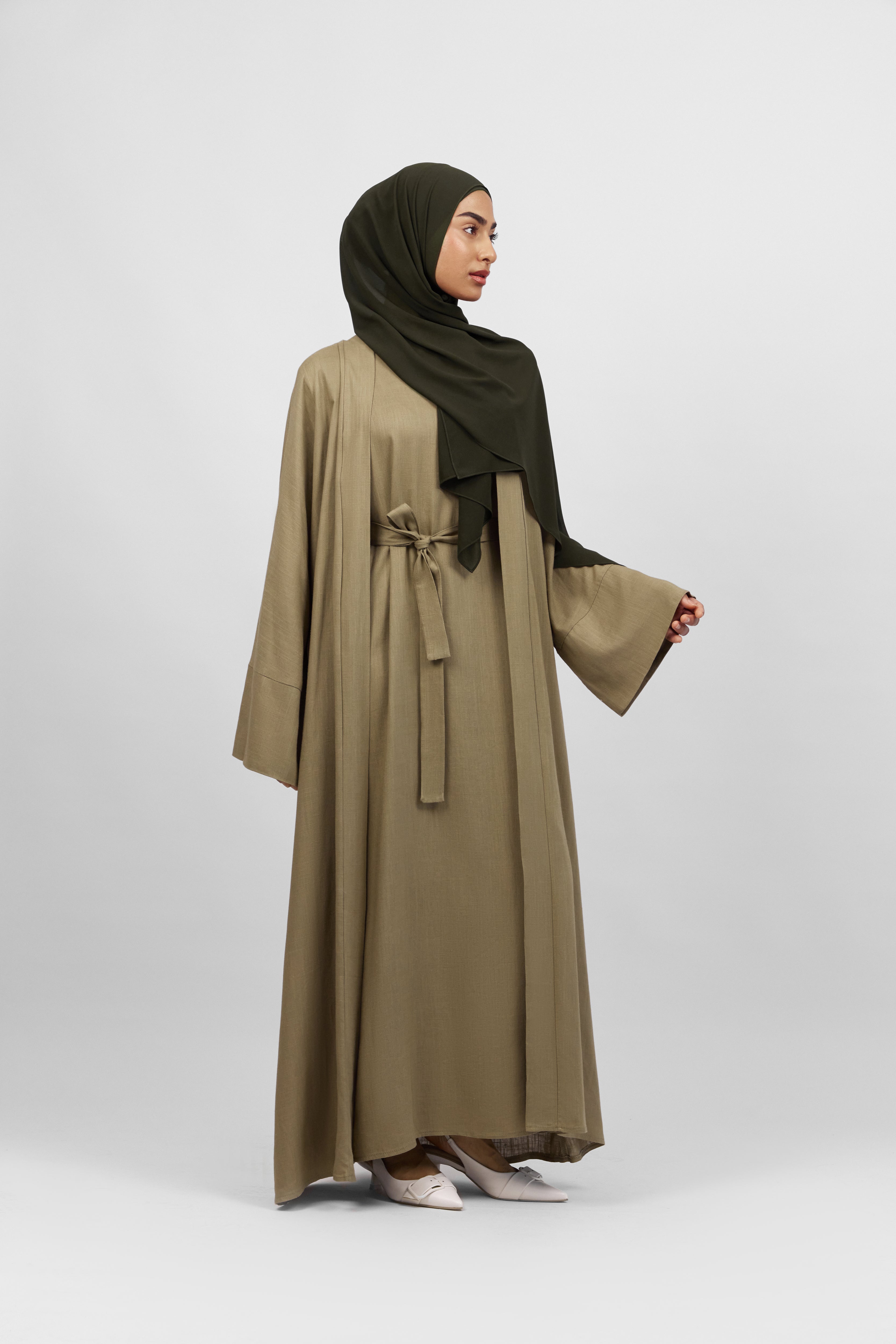 CA - Linen Blend Abaya Set - Taupe