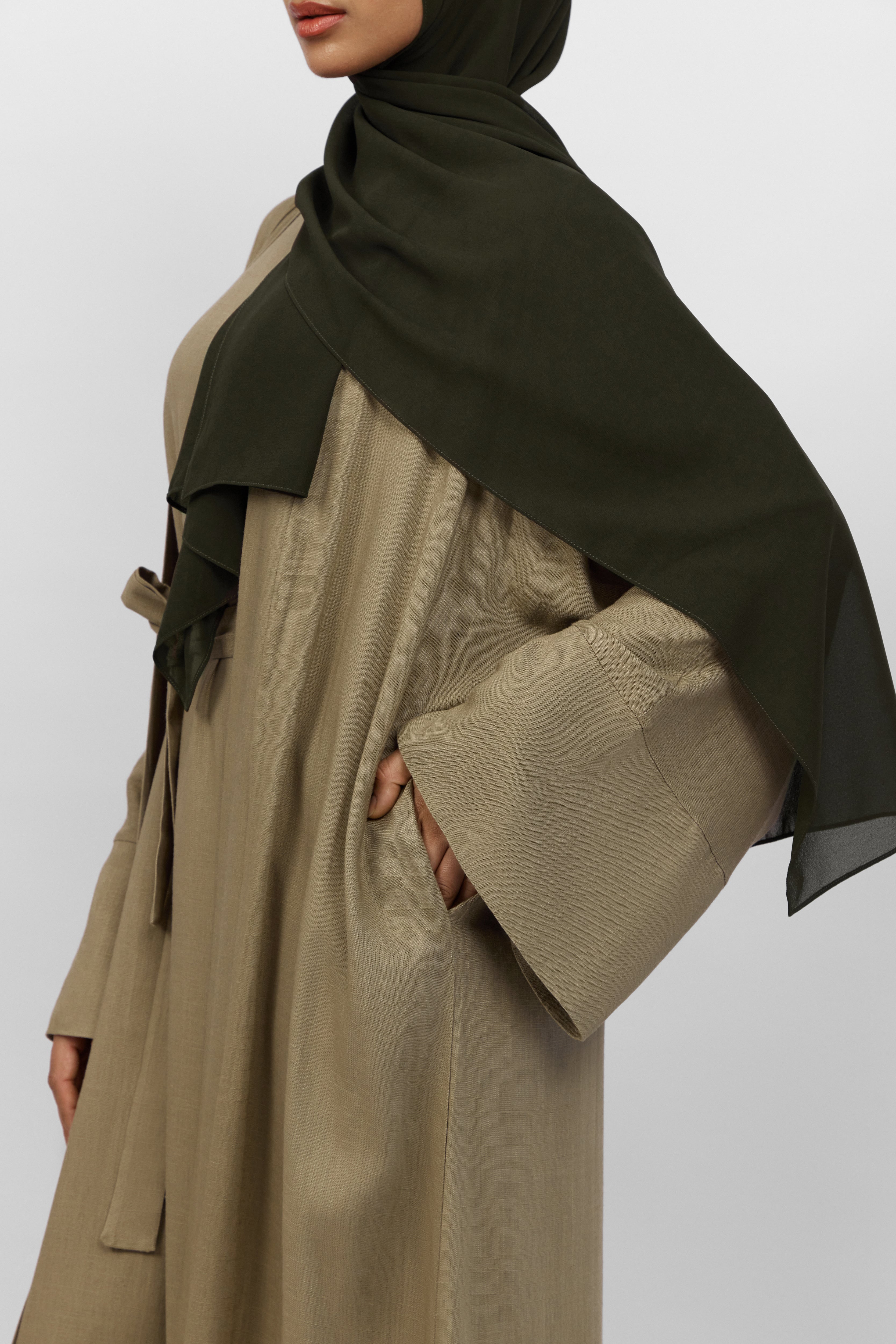 CA - Linen Blend Abaya Set - Taupe