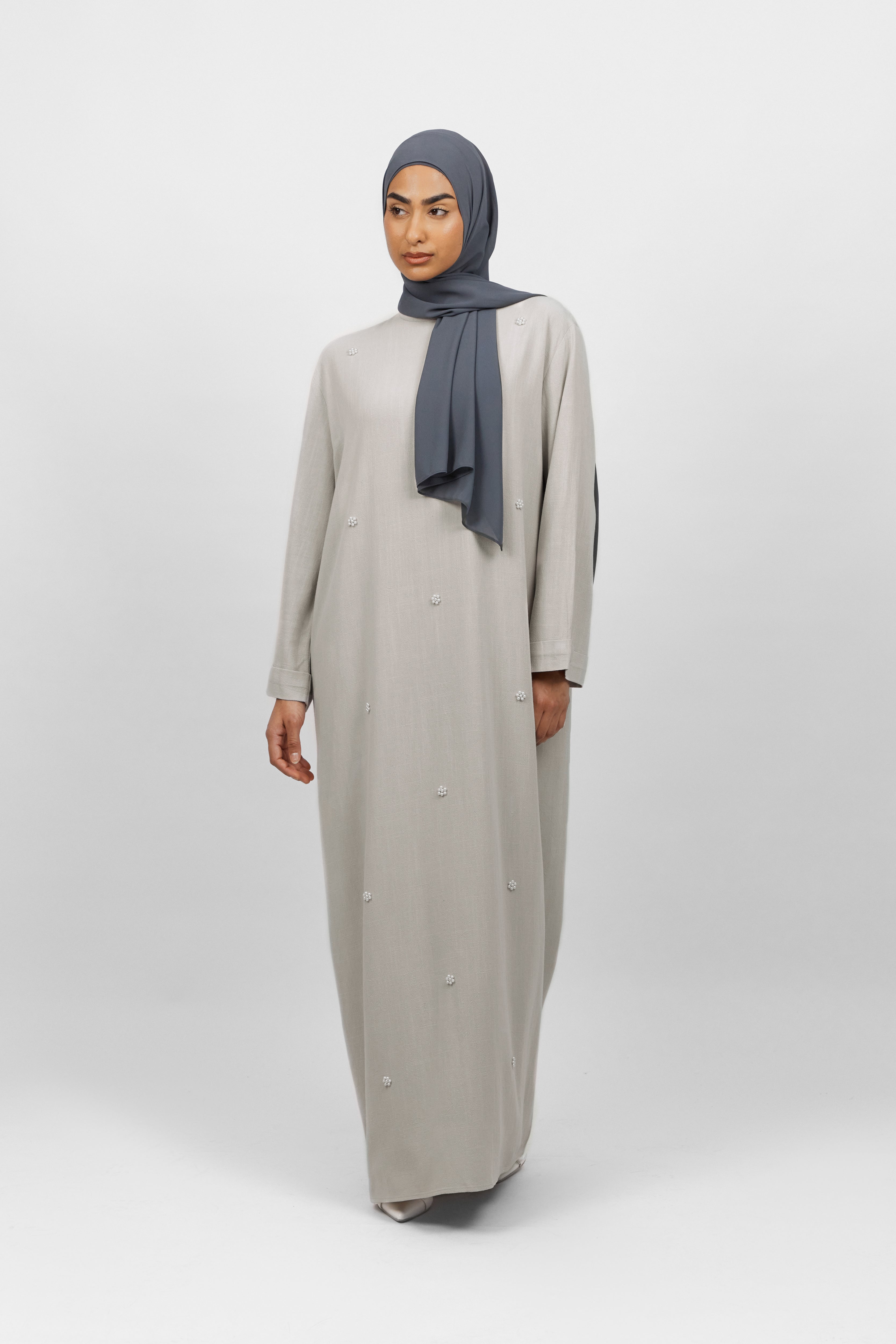 US - Pearl Relaxed Fit Abaya - Dove Grey