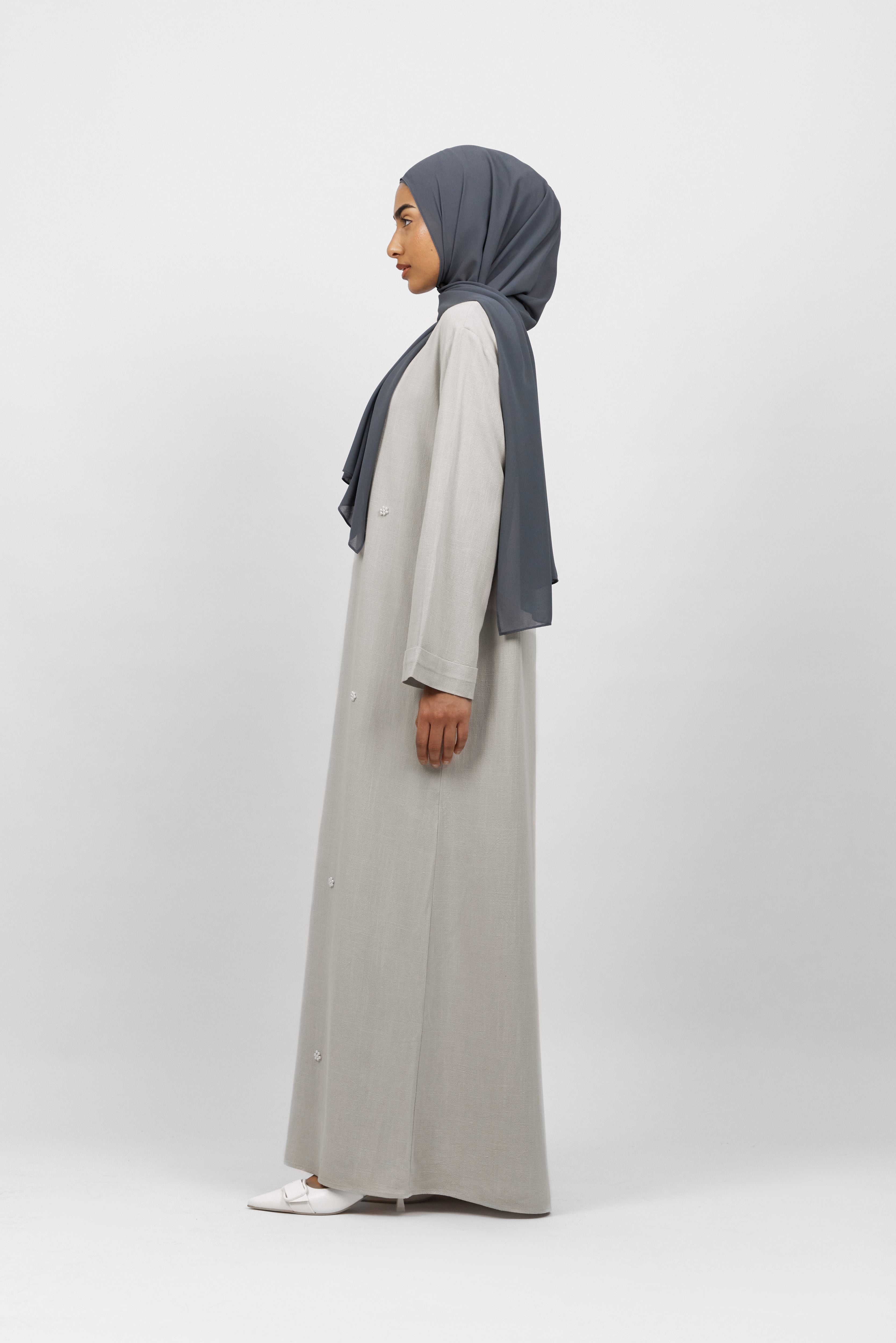 US - Pearl Relaxed Fit Abaya - Dove Grey