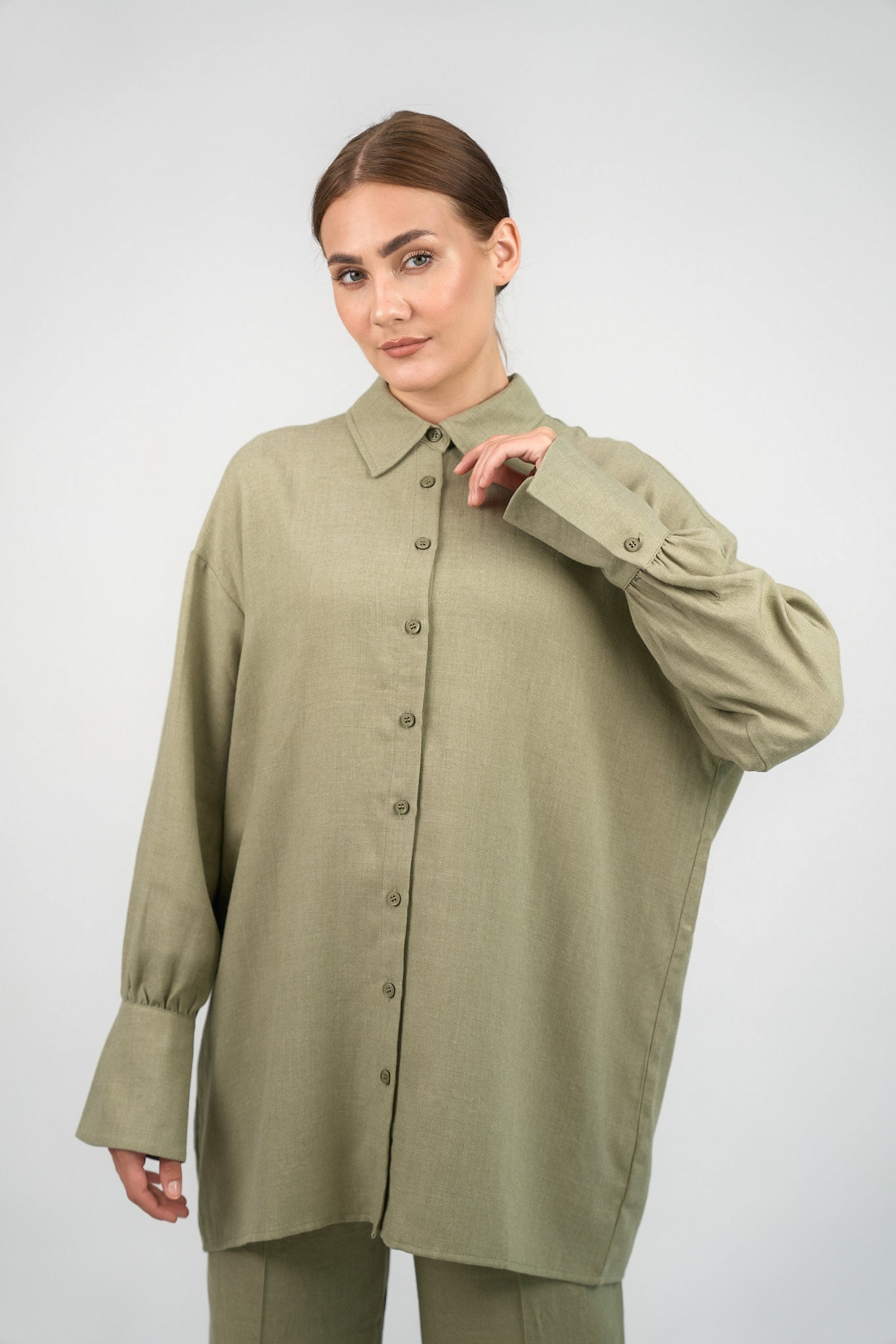 Flared Cuff Button Up - Olive Branch