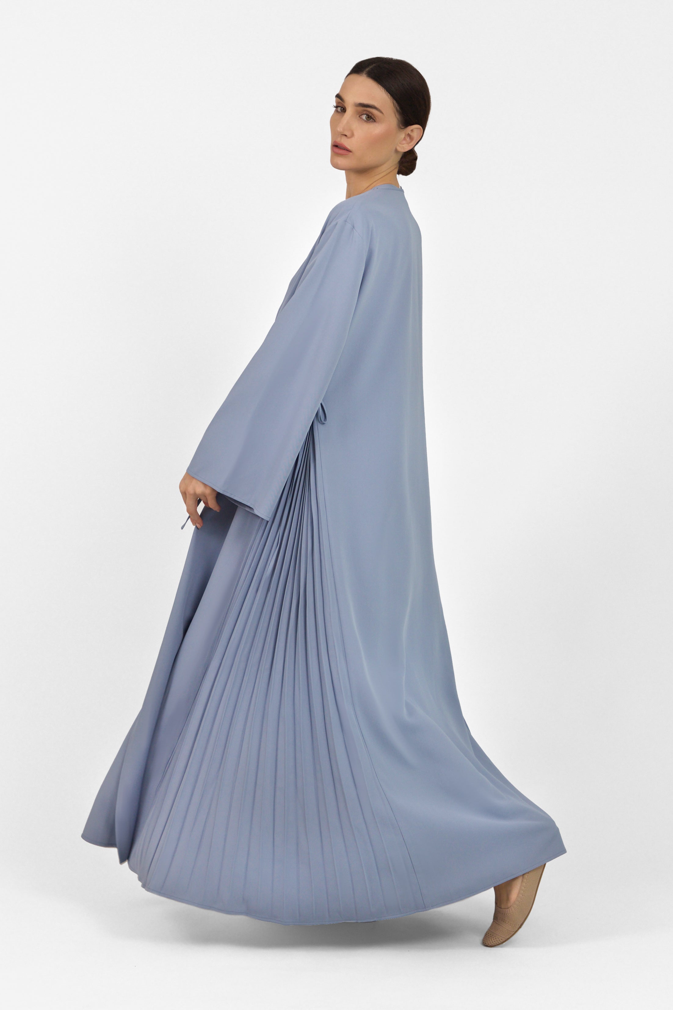 Pleated Detail Abaya - Denim