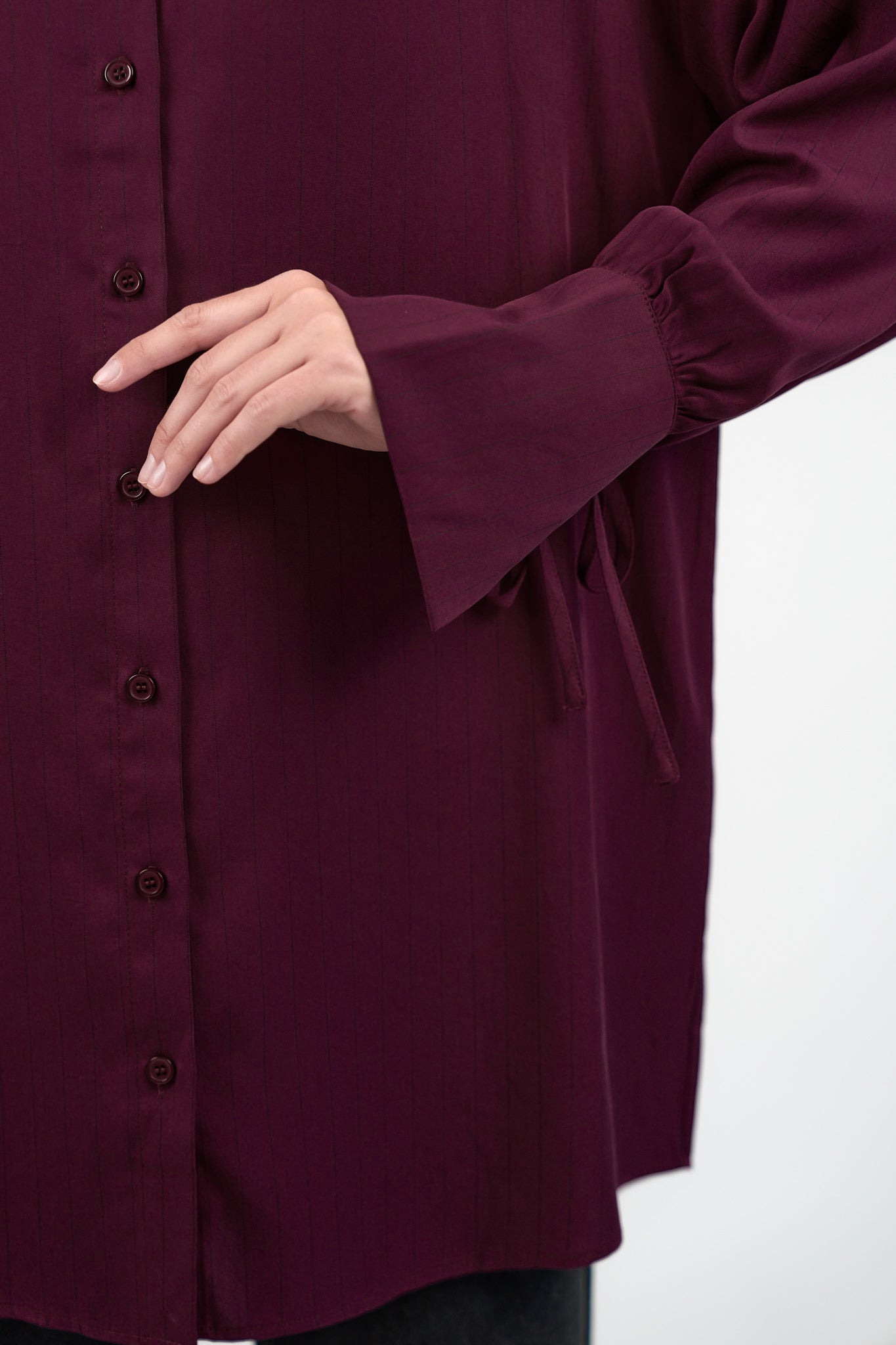 Pinstripe Button Up - Black Cherry